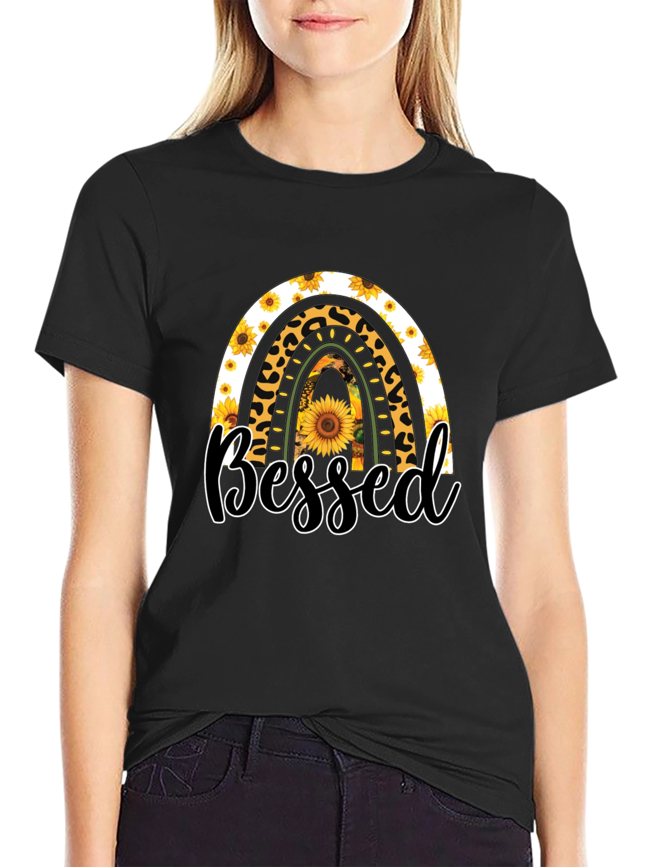 Blessed Sunflower Rainbow Graphic T-Shirt