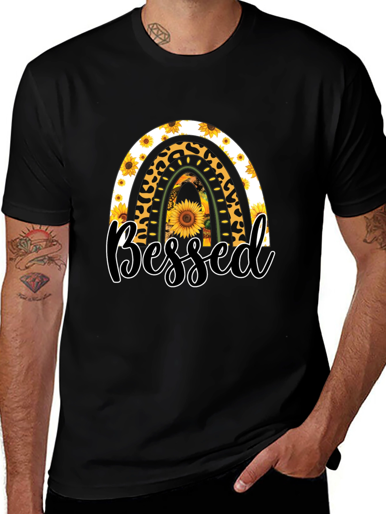 Blessed Sunflower Rainbow Graphic T-Shirt