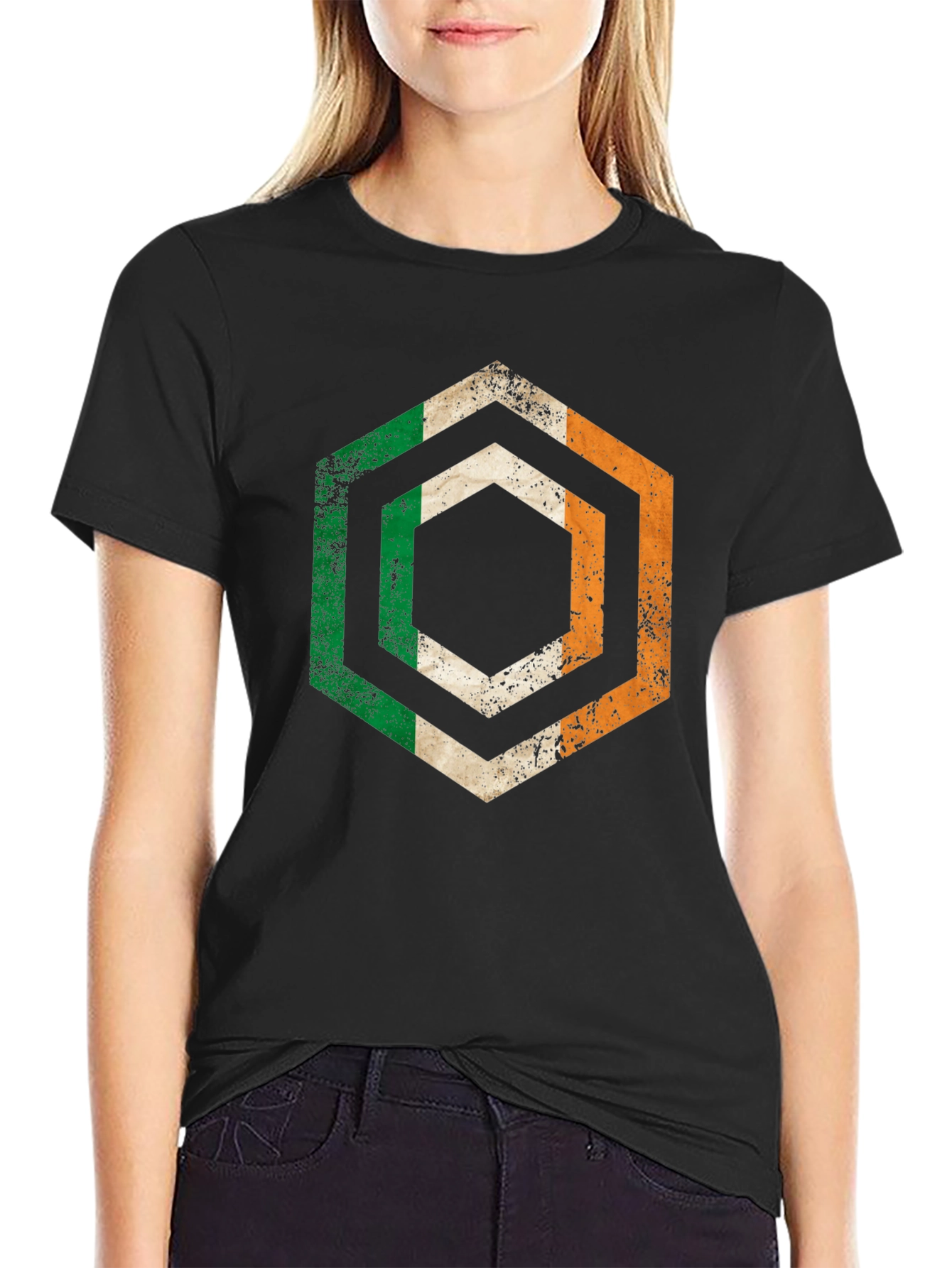 Irish Flag Hexagon T-Shirt - Distressed Design