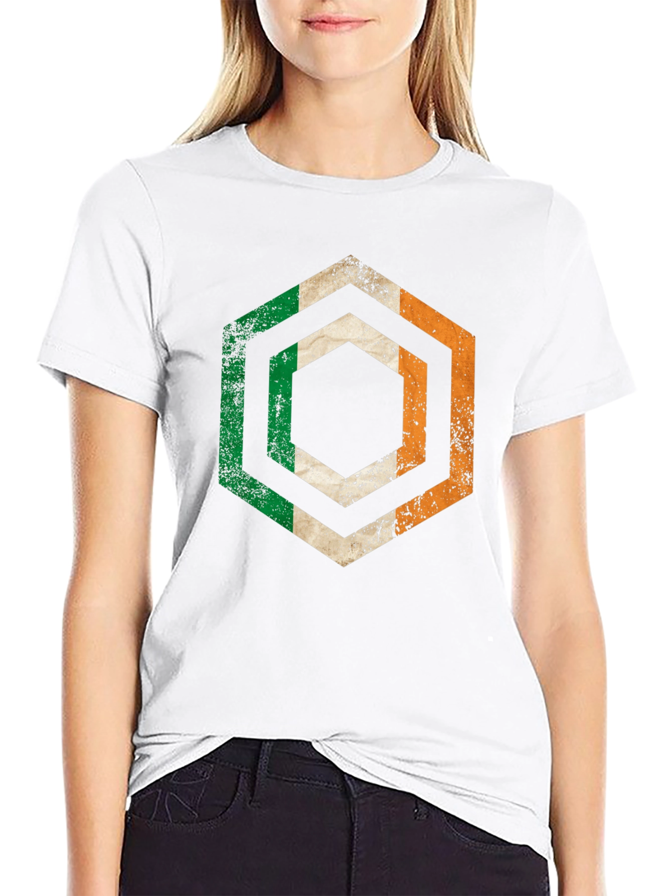 Irish Flag Hexagon T-Shirt - Distressed Design