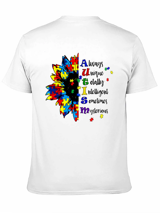 Autism Awareness Sunflower Puzzle Piece Graphic T-Shirt