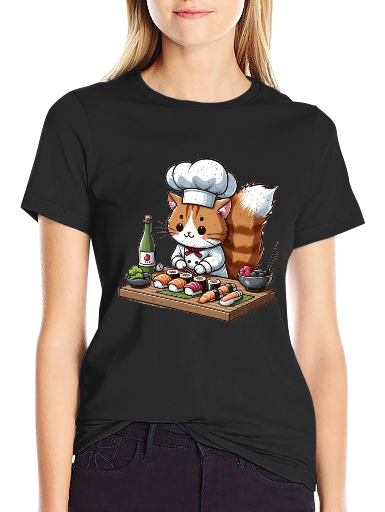 Sushi Cat Chef T-Shirt - Cute Culinary Design