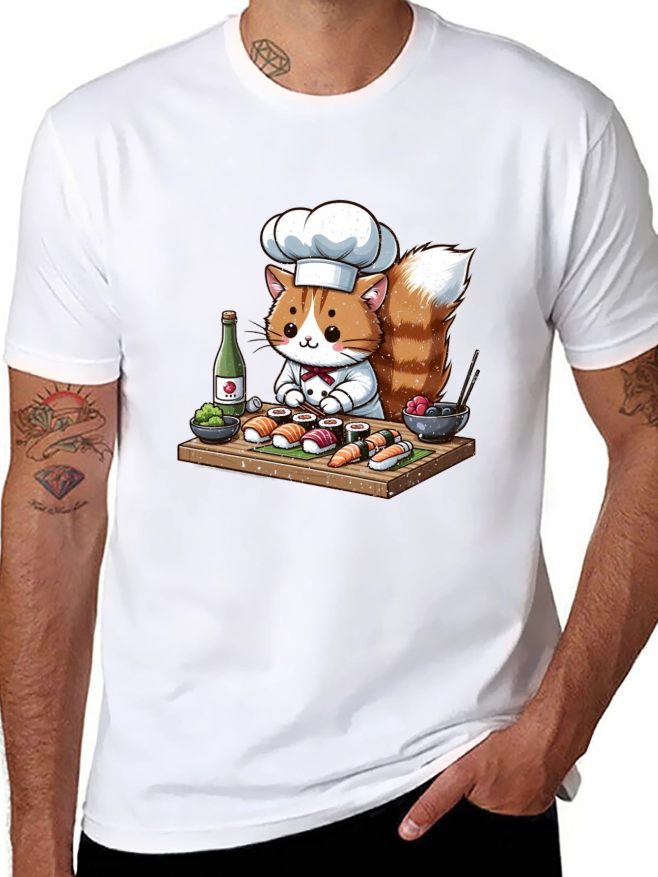 Sushi Cat Chef T-Shirt - Cute Culinary Design