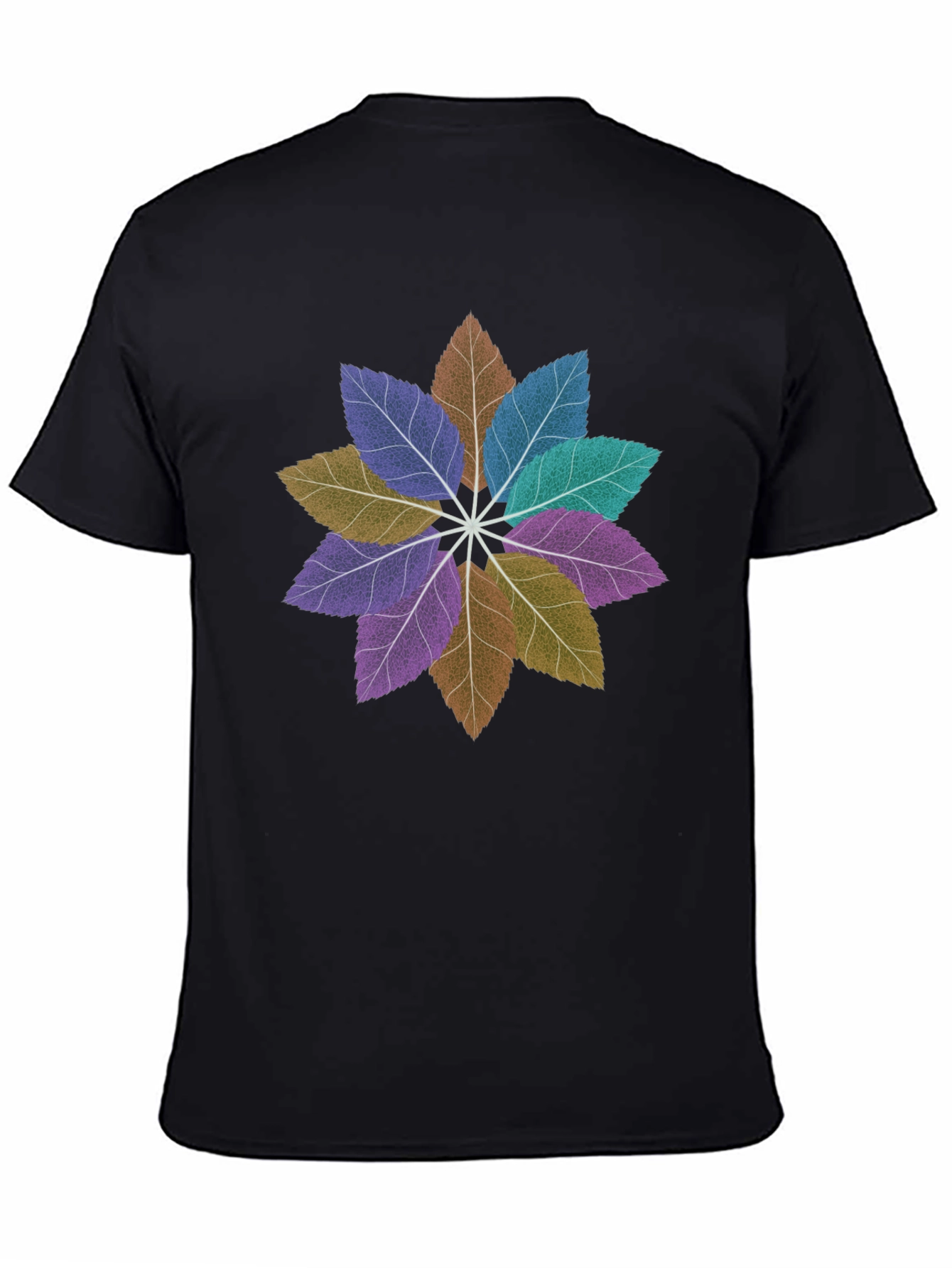Floral Leaves Mandala Black T-Shirt