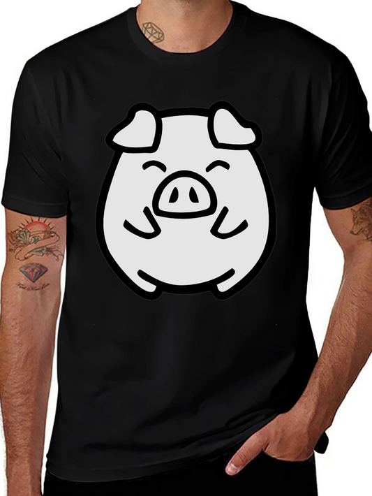Cute Pig Graphic Tee - Black Cotton Blend Comfort