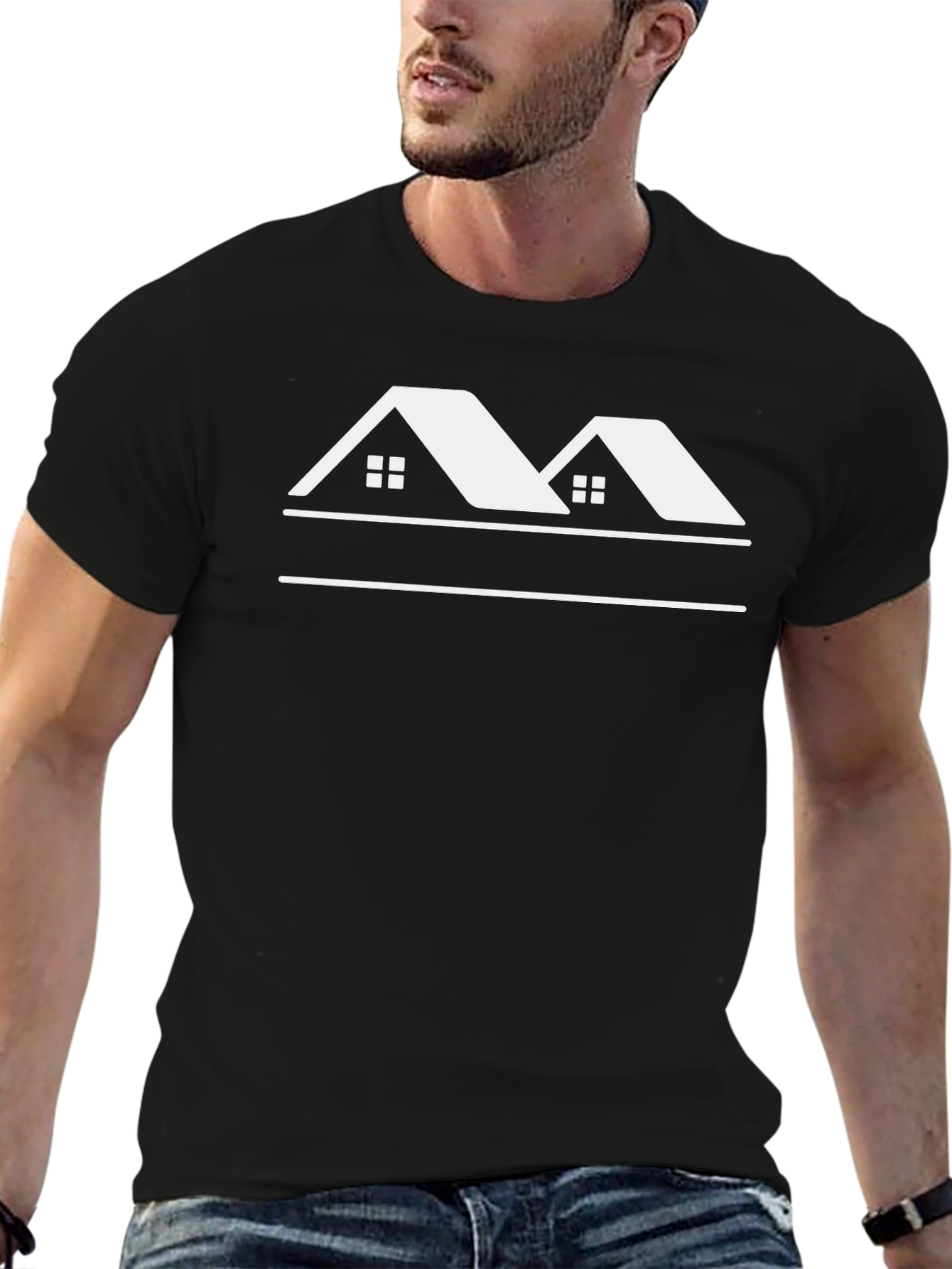 Black T-Shirt with House Graphic