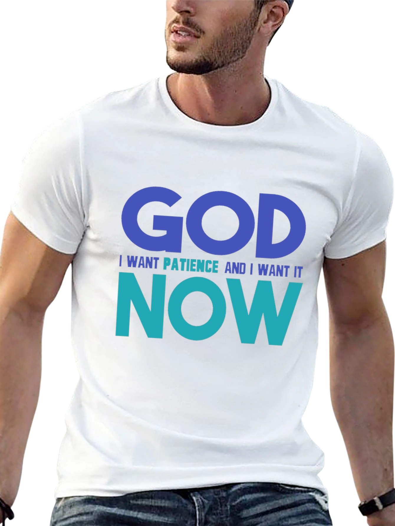 Funny God Patience Graphic T-Shirt - Black