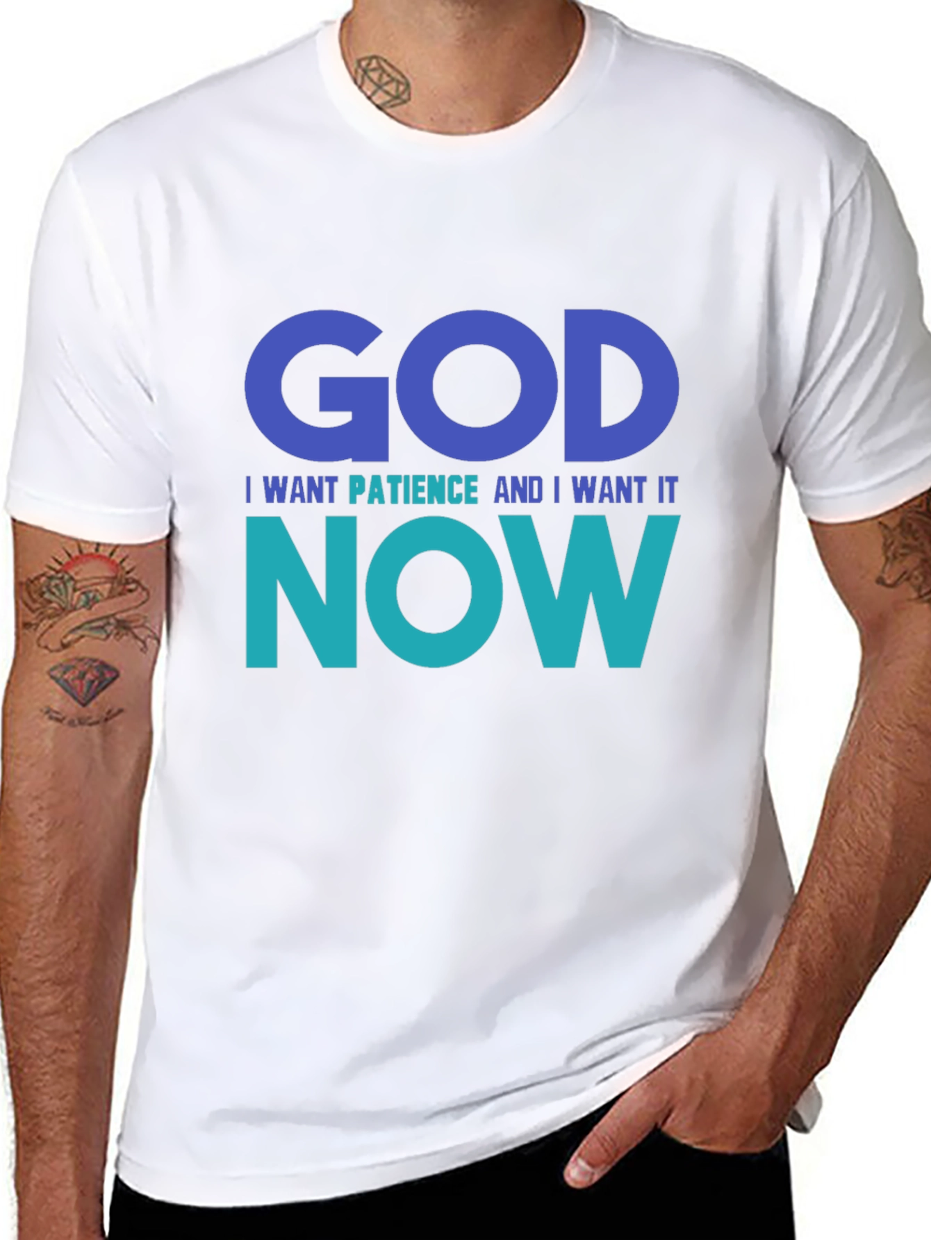Funny God Patience Graphic T-Shirt - Black