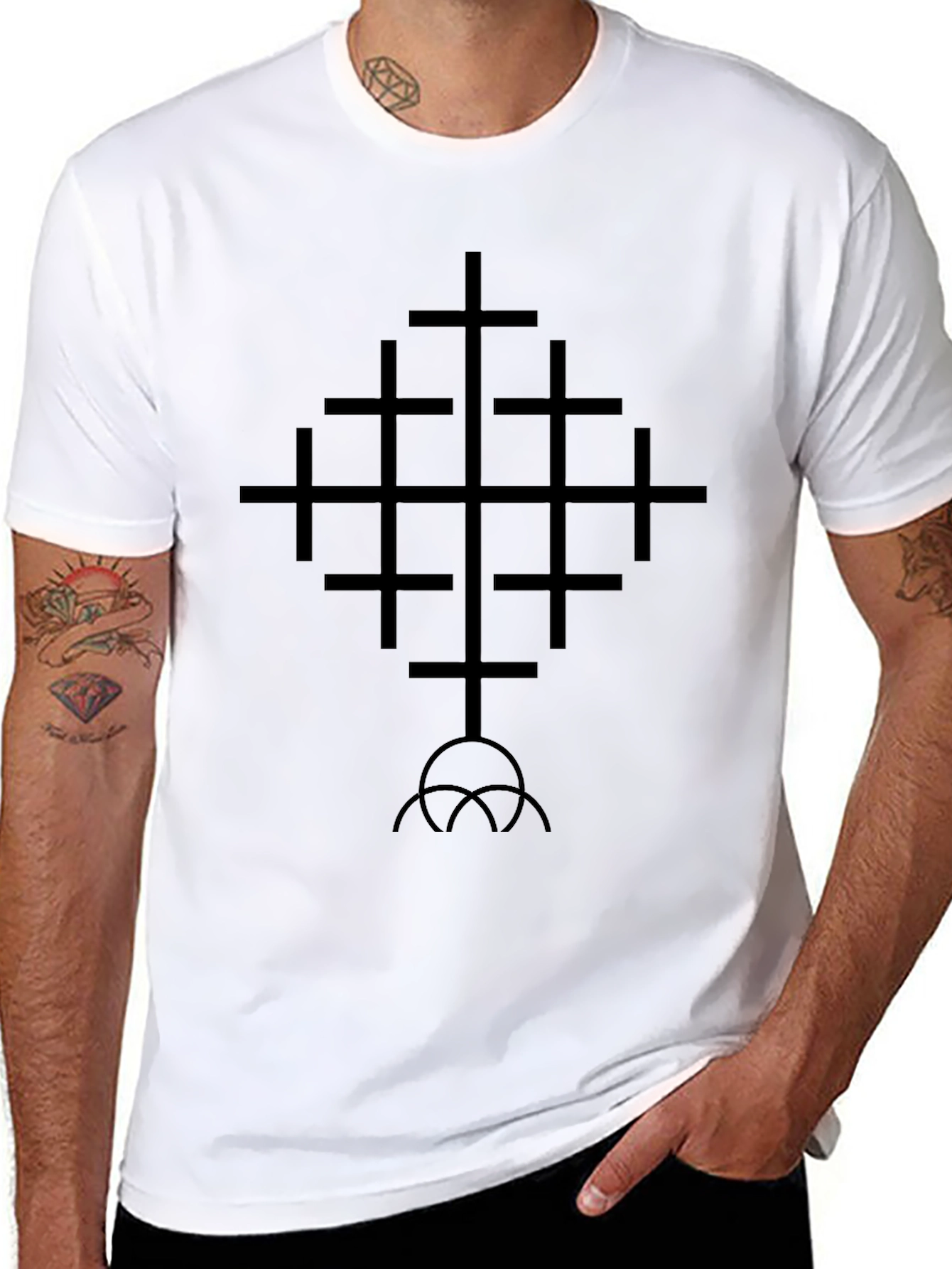 Geometric Cross Graphic Tee - Black