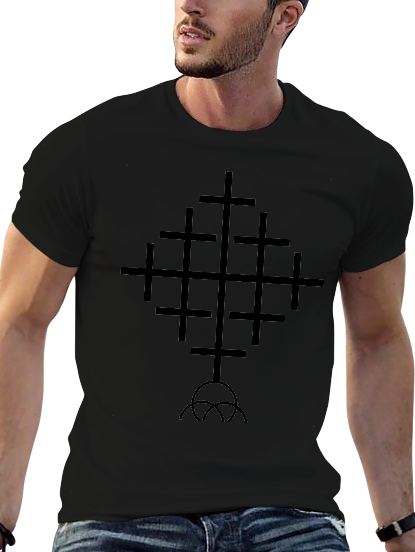 Geometric Cross Graphic Tee - Black