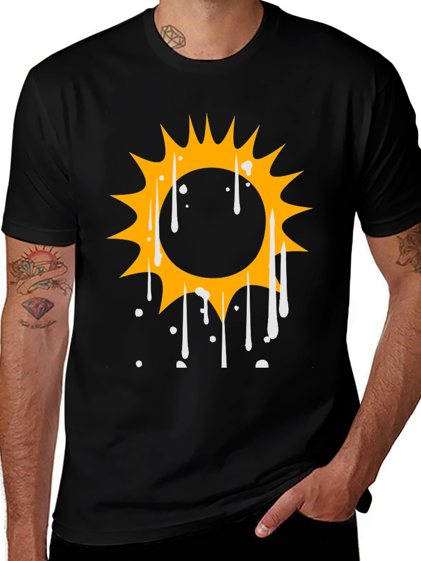 Cool Graphic Tee: Dripping Sun Design - Black