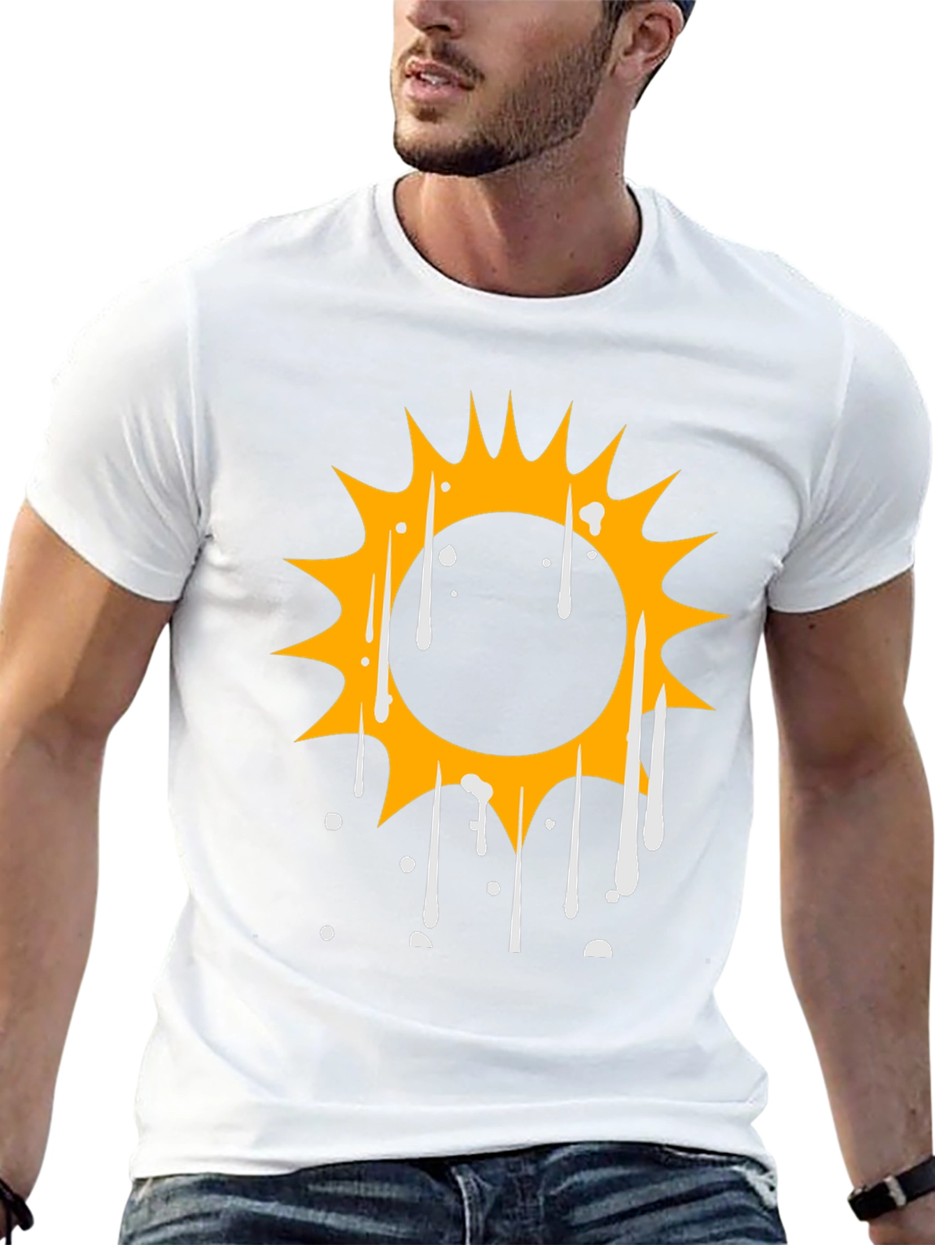 Cool Graphic Tee: Dripping Sun Design - Black