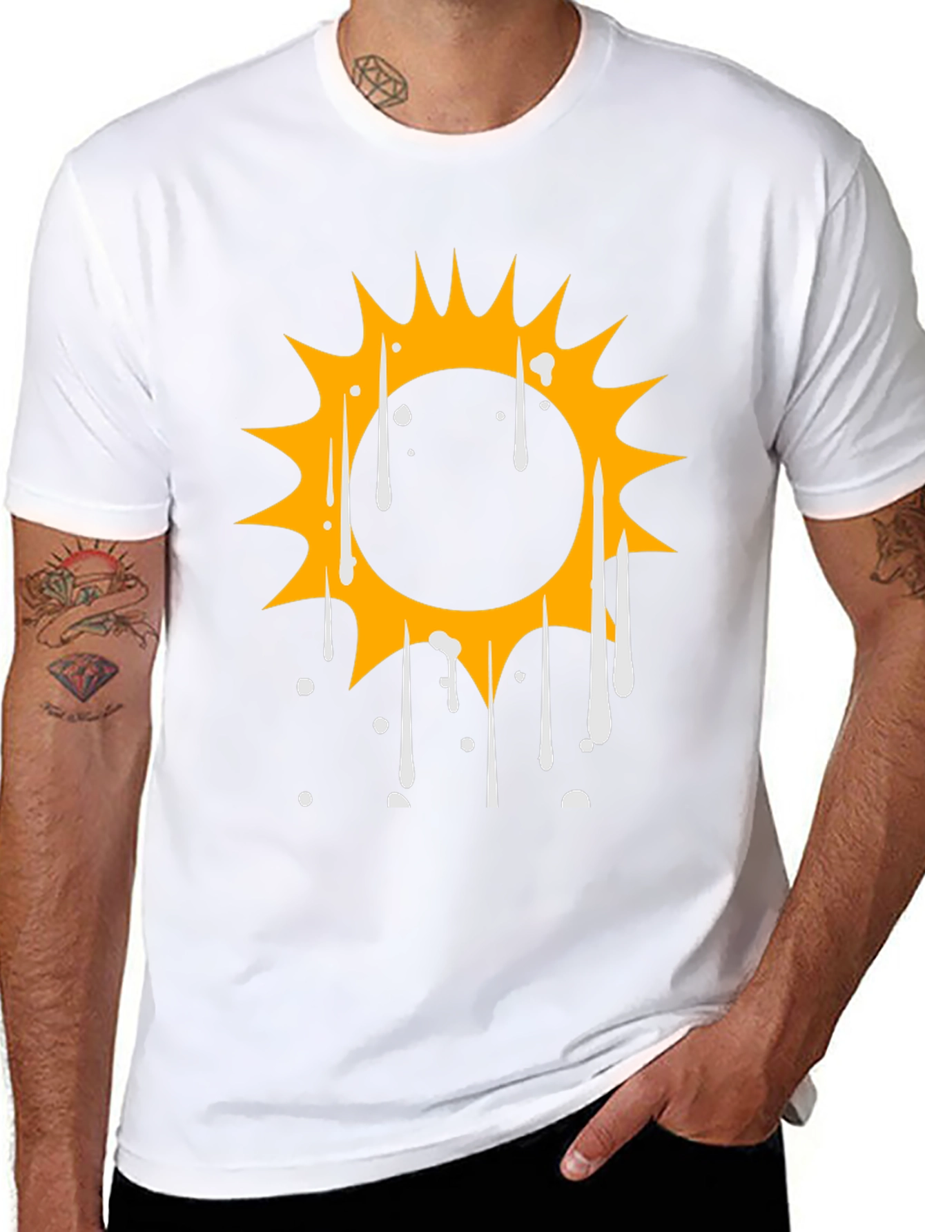 Cool Graphic Tee: Dripping Sun Design - Black