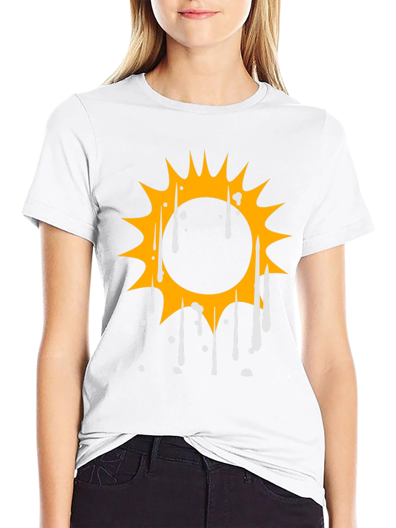 Cool Graphic Tee: Dripping Sun Design - Black