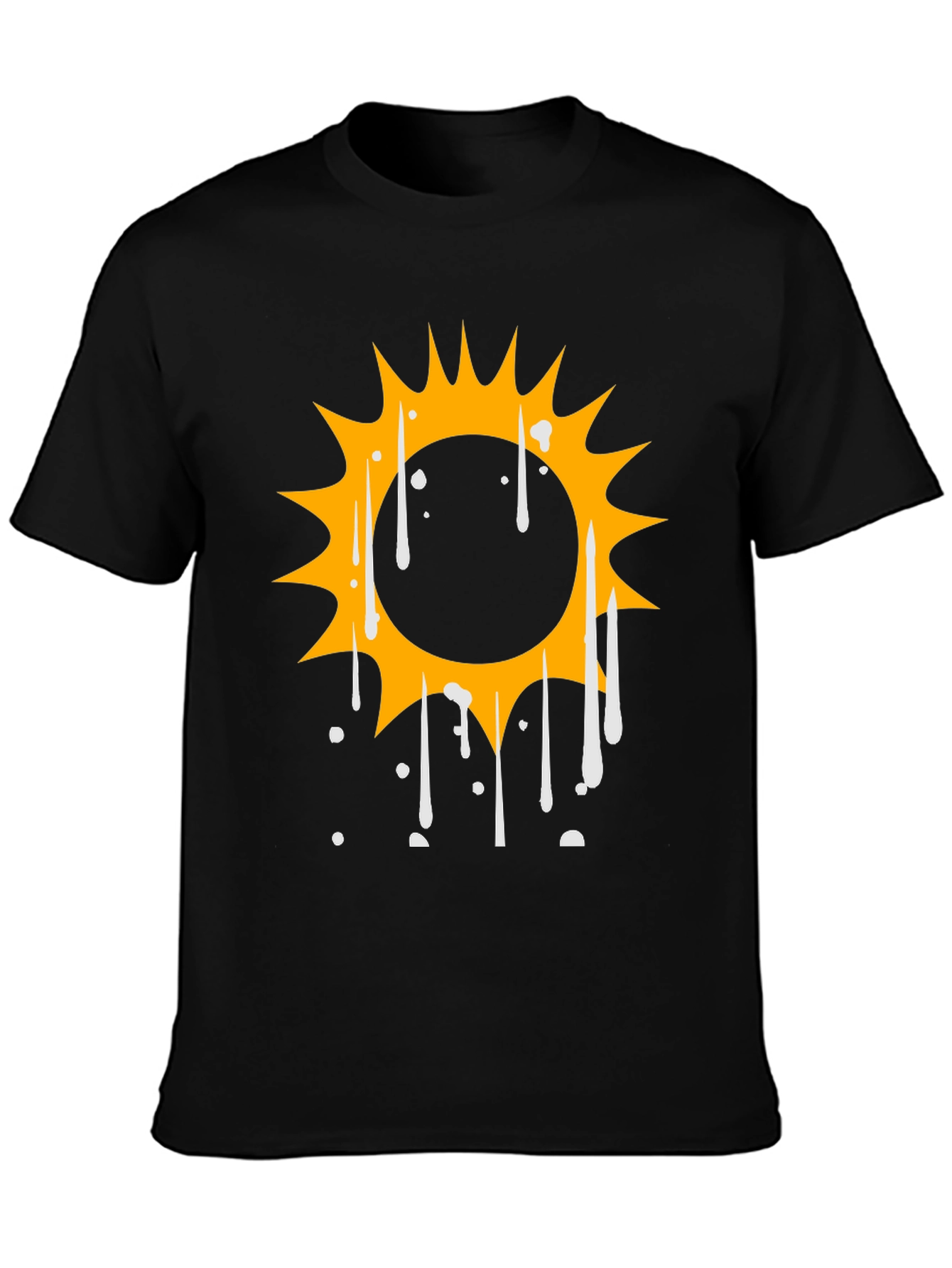 Cool Graphic Tee: Dripping Sun Design - Black