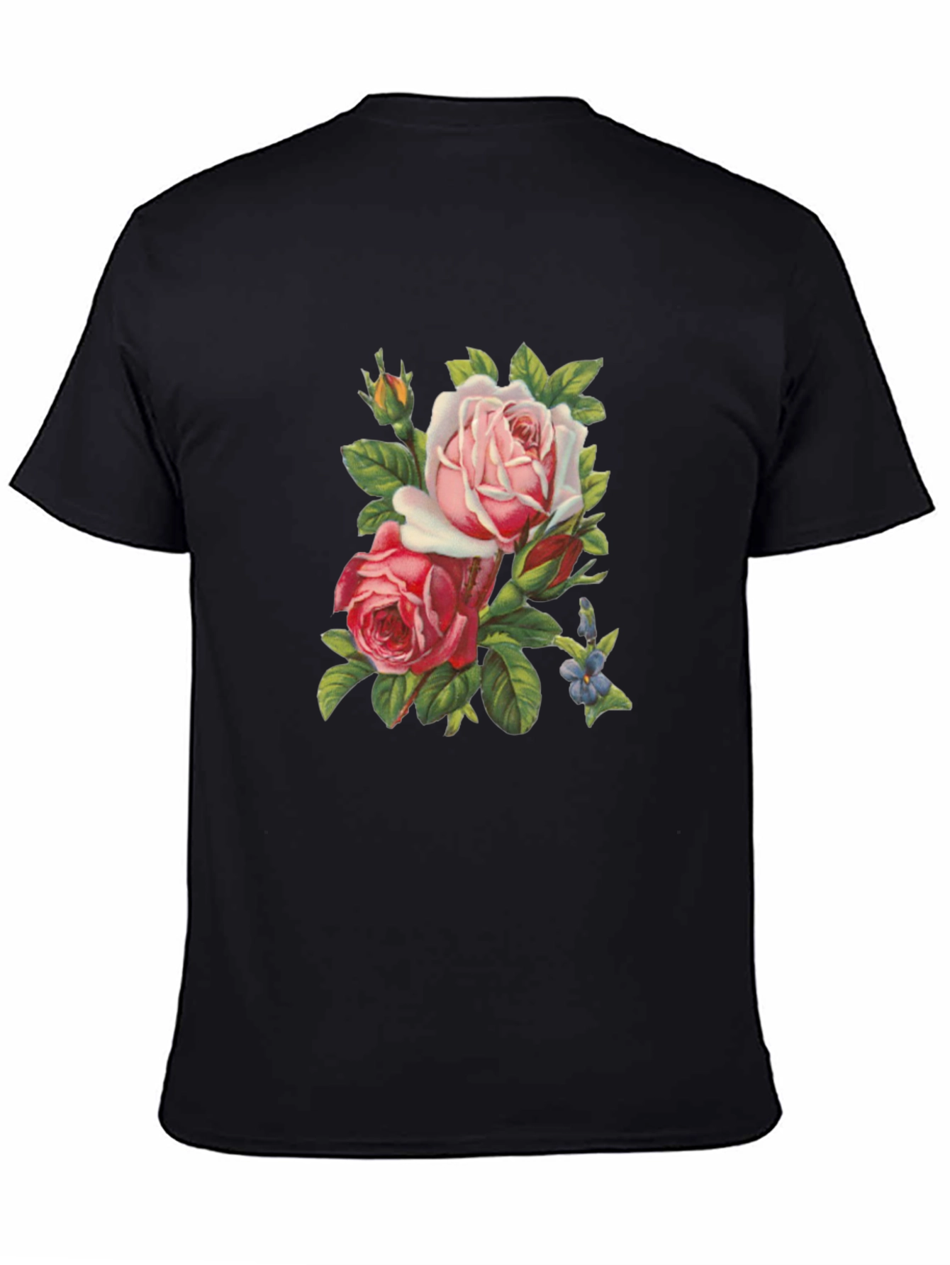 Floral Roses Graphic Tee - Soft Black T-Shirt