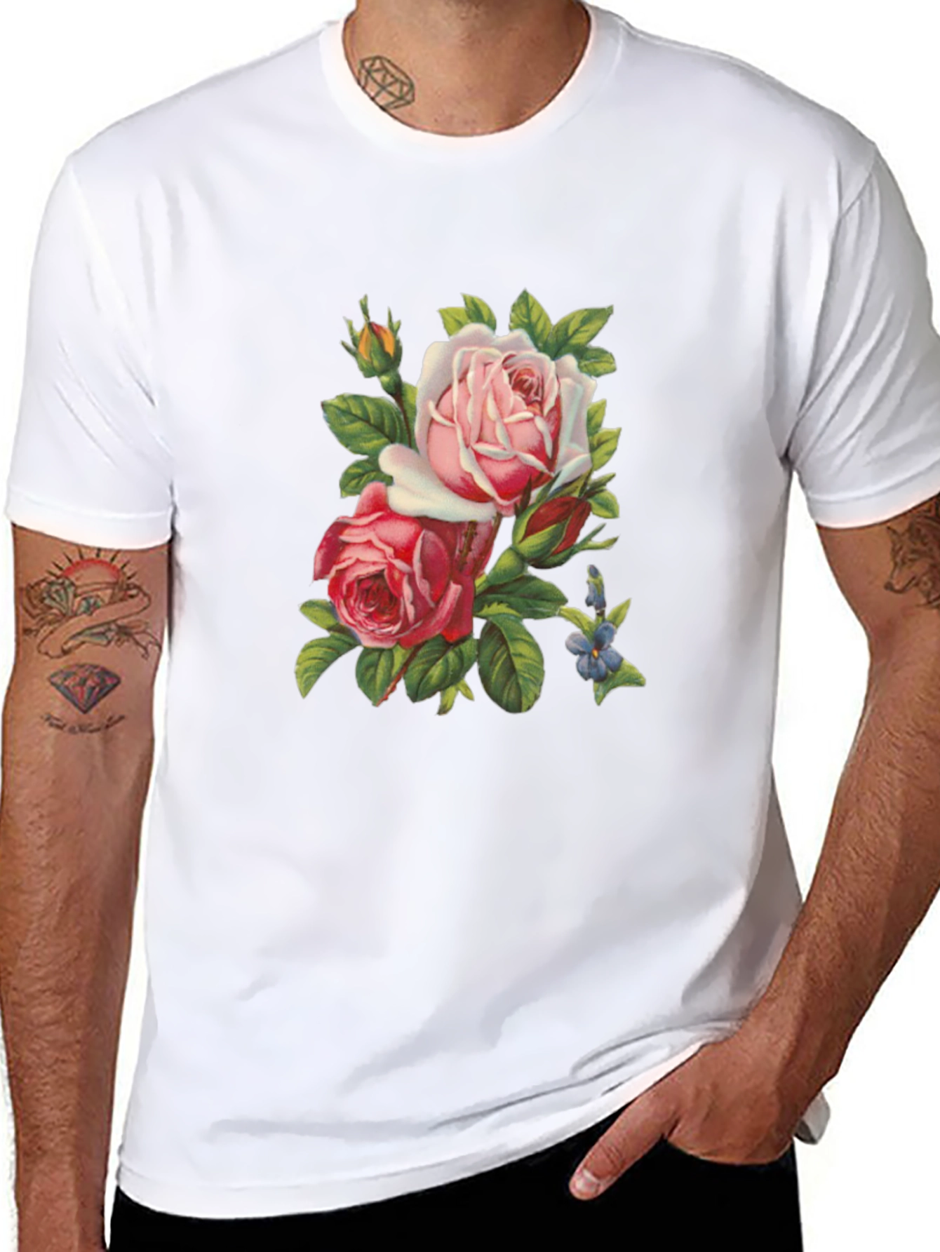 Floral Roses Graphic Tee - Soft Black T-Shirt