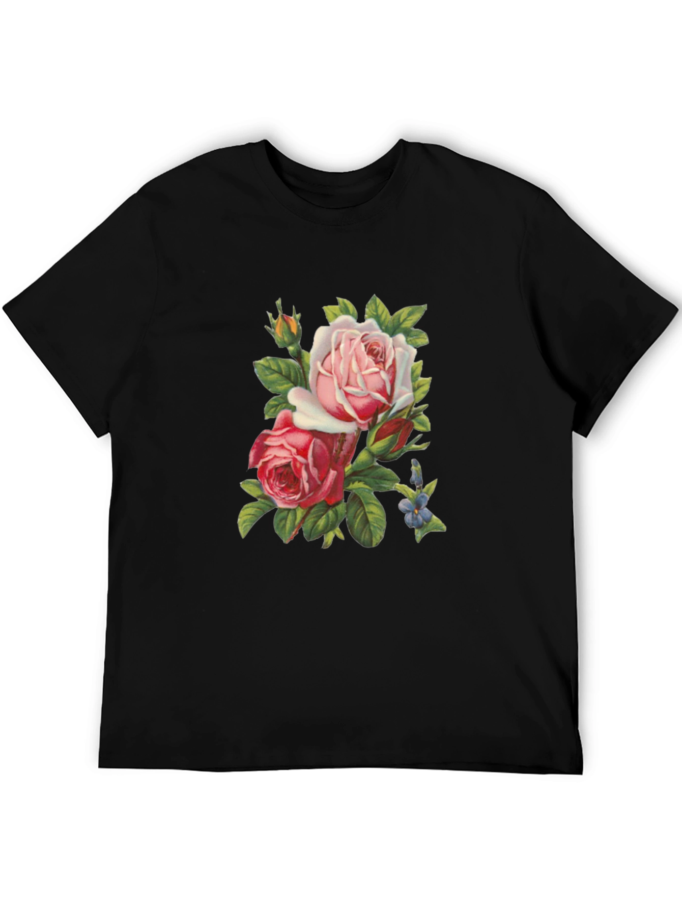 Floral Roses Graphic Tee - Soft Black T-Shirt