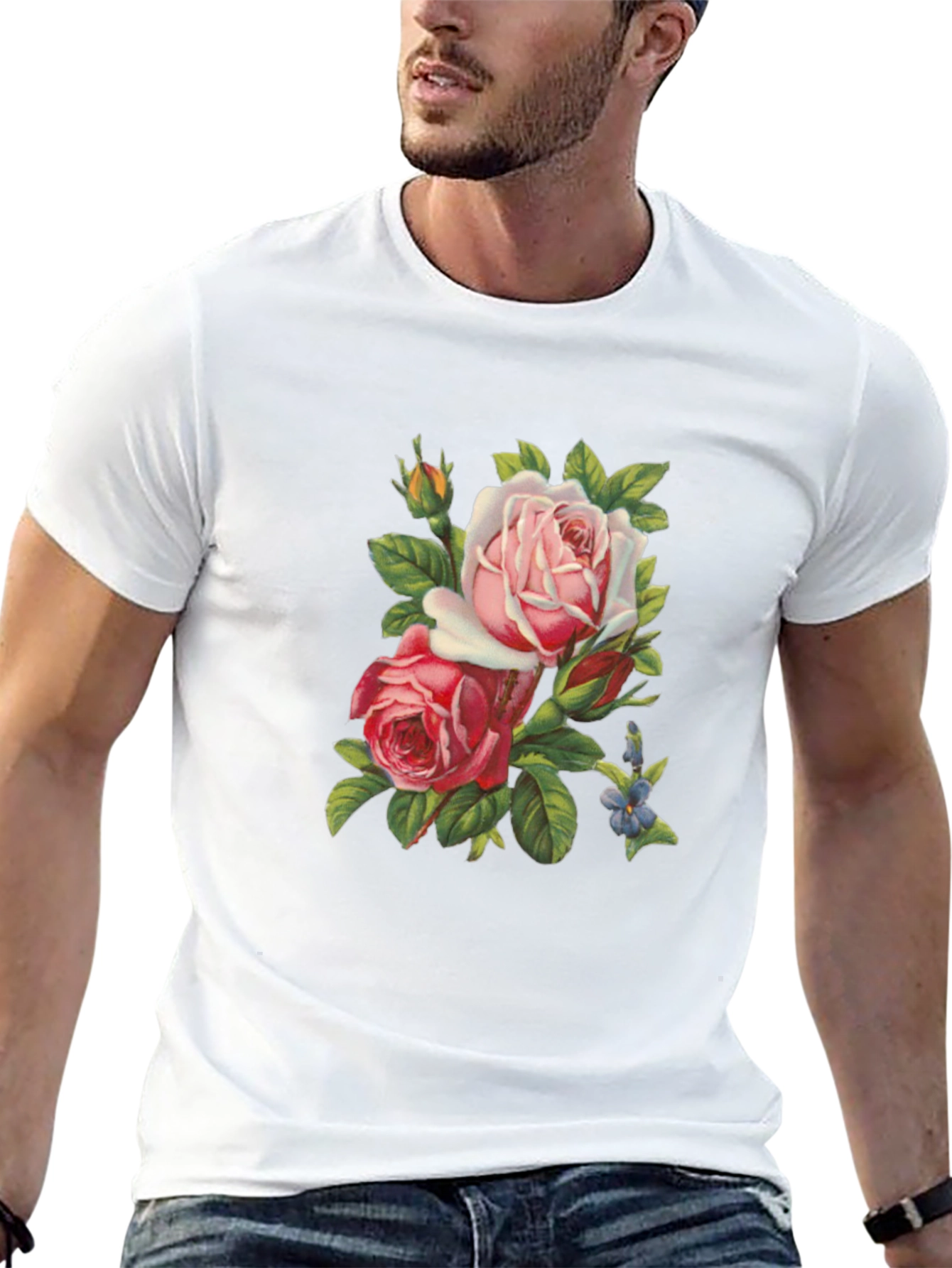 Floral Roses Graphic Tee - Soft Black T-Shirt