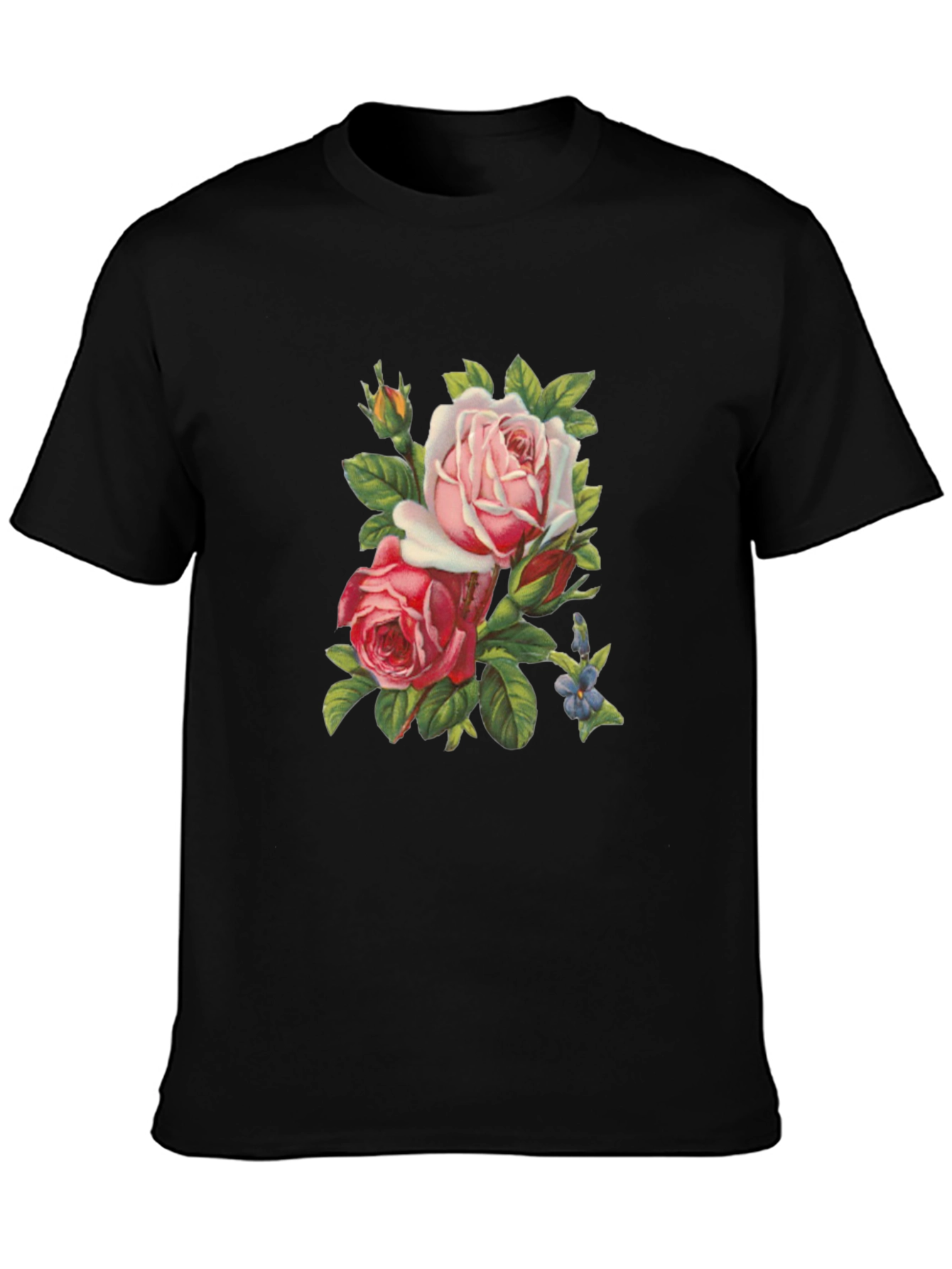 Floral Roses Graphic Tee - Soft Black T-Shirt