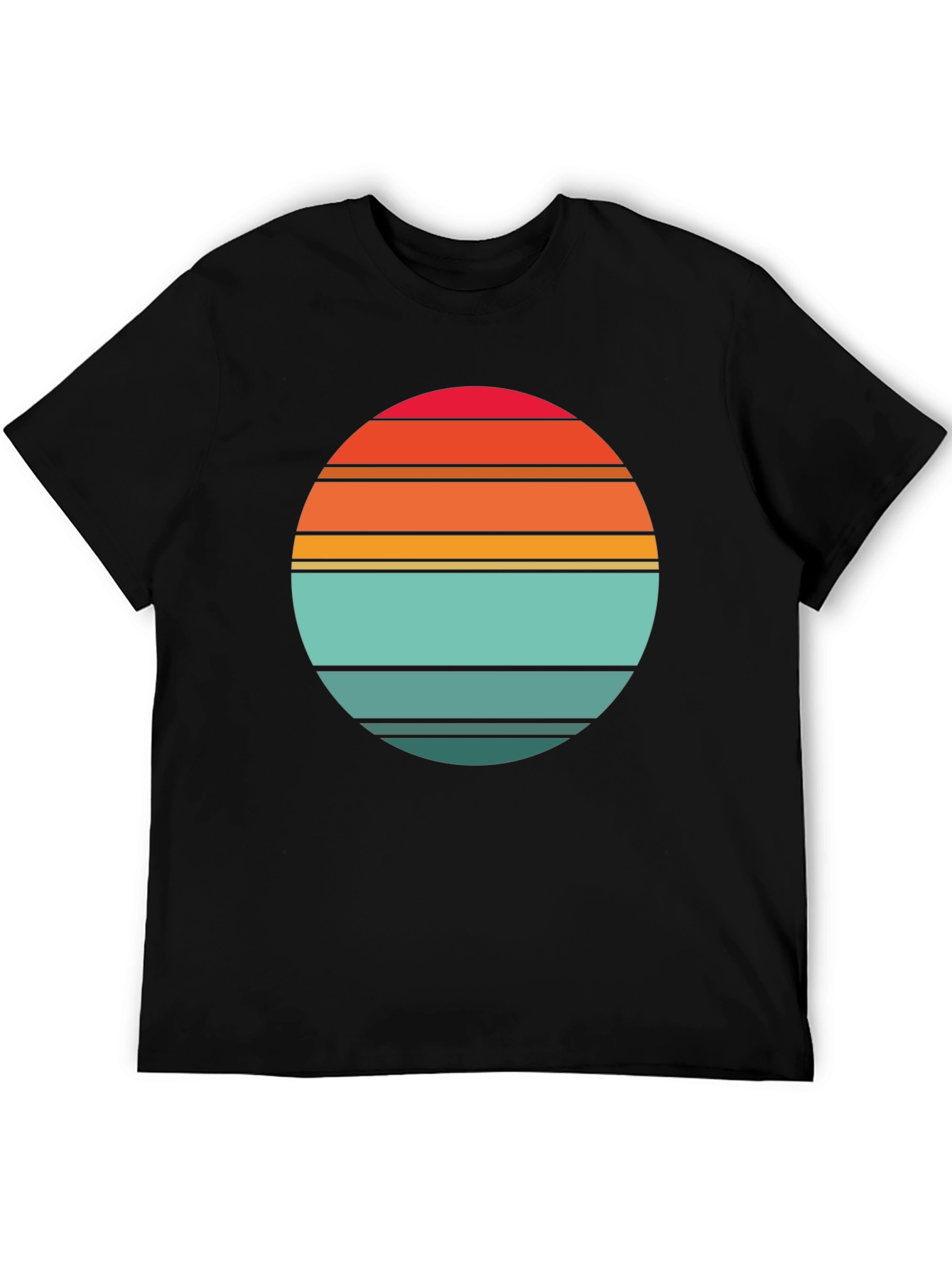 Retro Sunset Striped Graphic Tee - Black