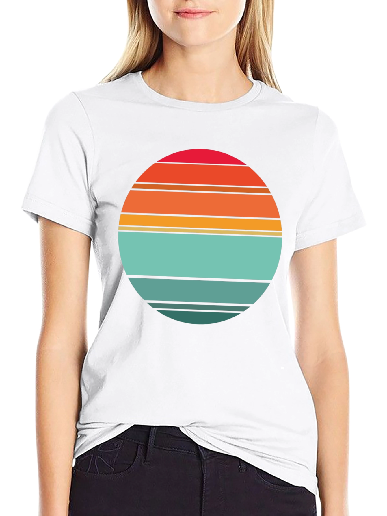 Retro Sunset Striped Graphic Tee - Black