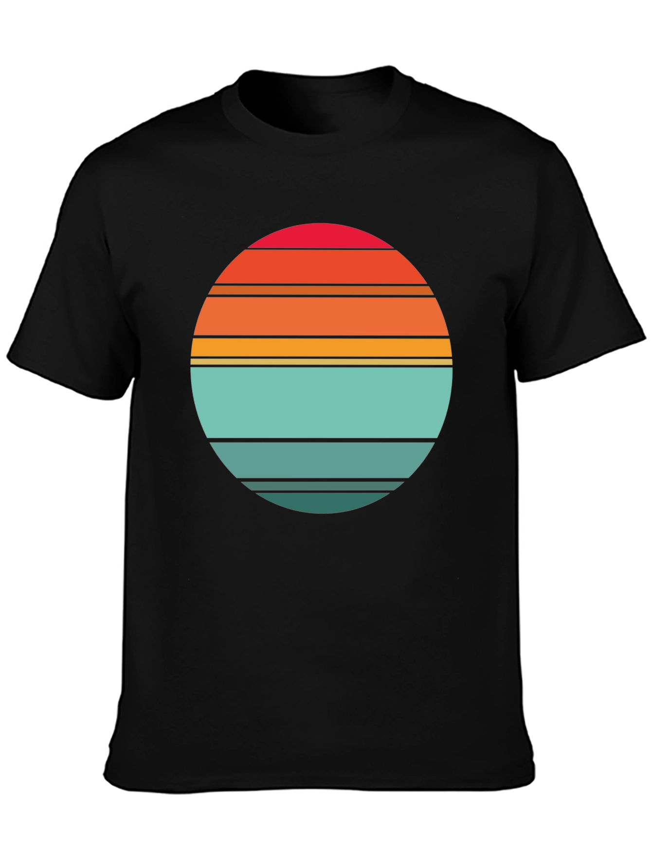 Retro Sunset Striped Graphic Tee - Black