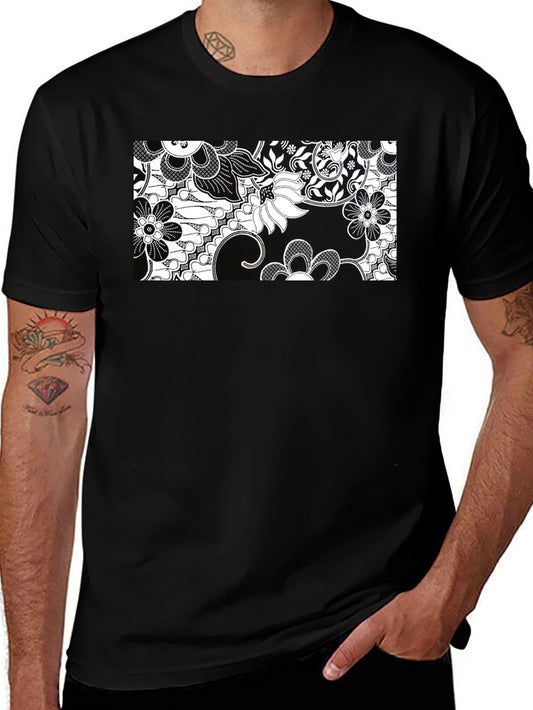 Black Floral Print Crew Neck T-Shirt