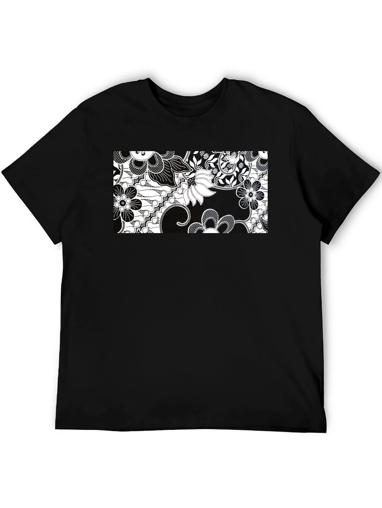 Black Floral Print Crew Neck T-Shirt