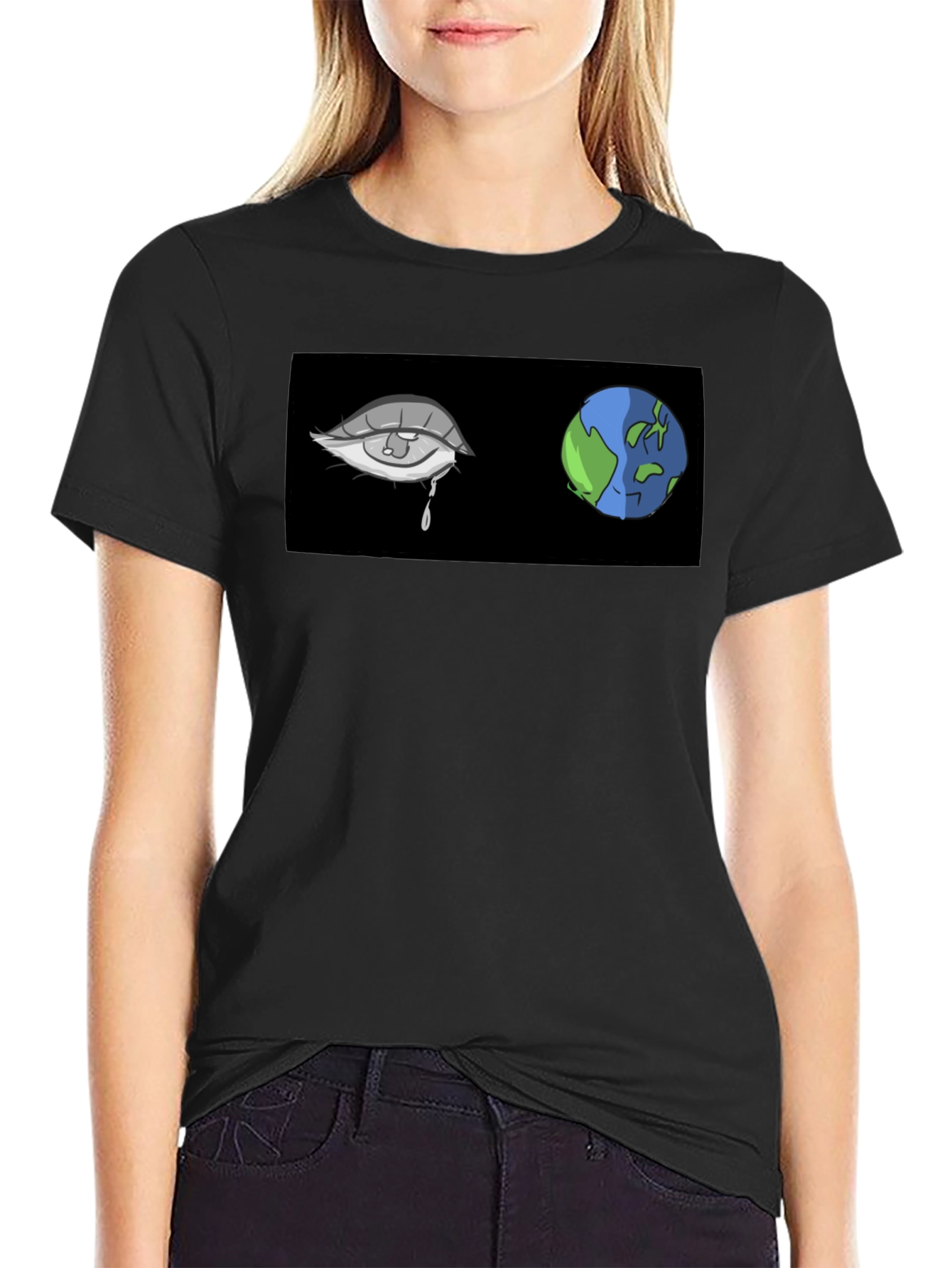 Teary Earth Graphic Tee - Black Comfort Fit