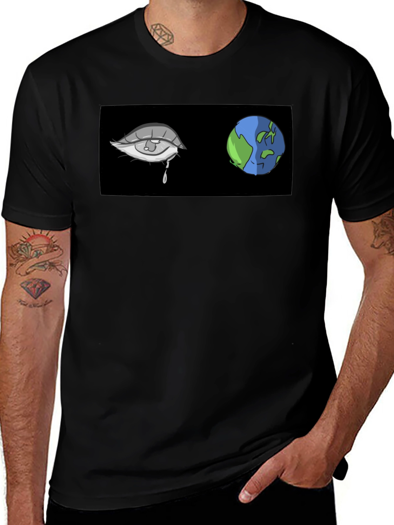Teary Earth Graphic Tee - Black Comfort Fit