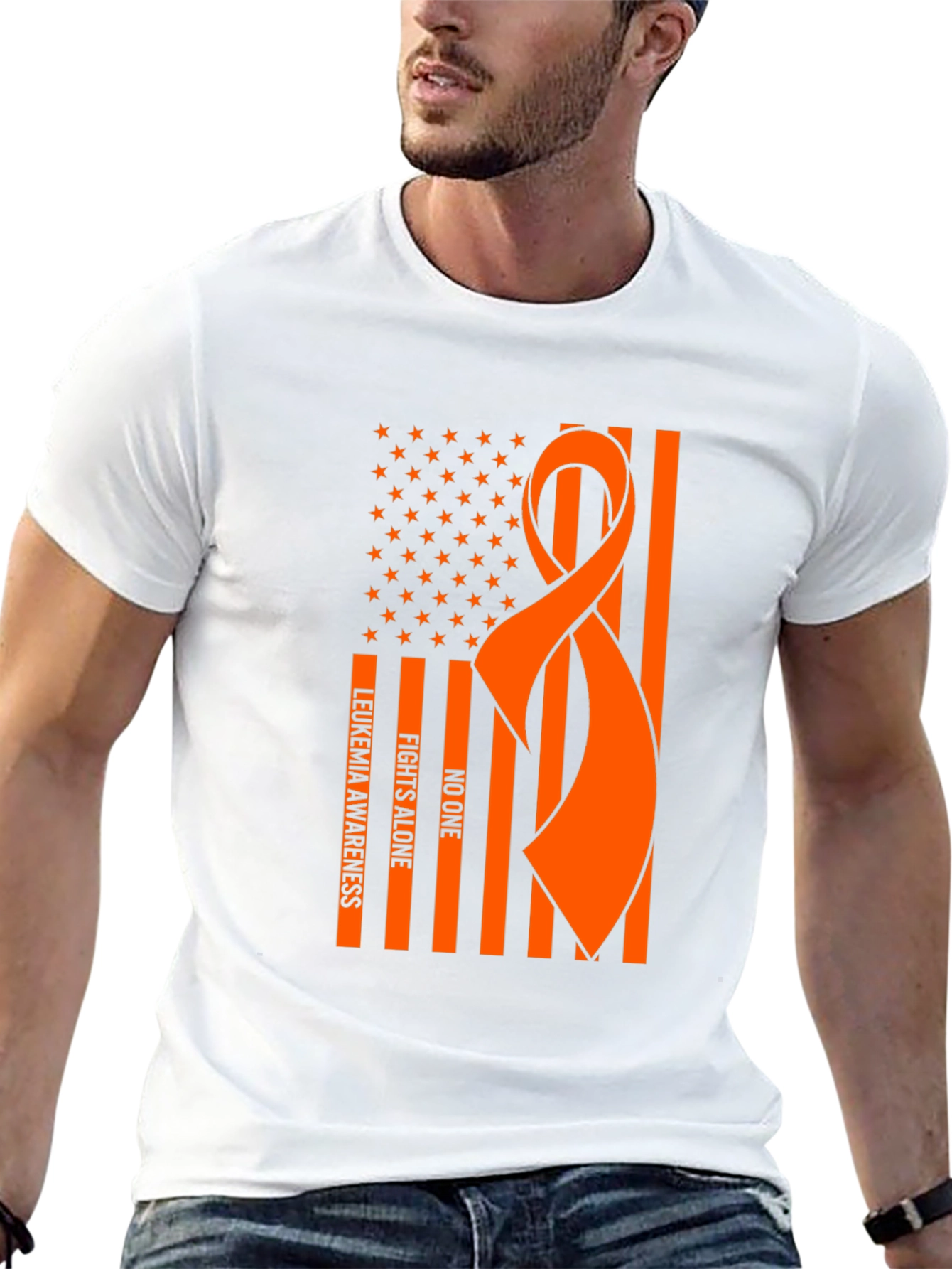 Leukemia Awareness Ribbon USA Flag T-Shirt