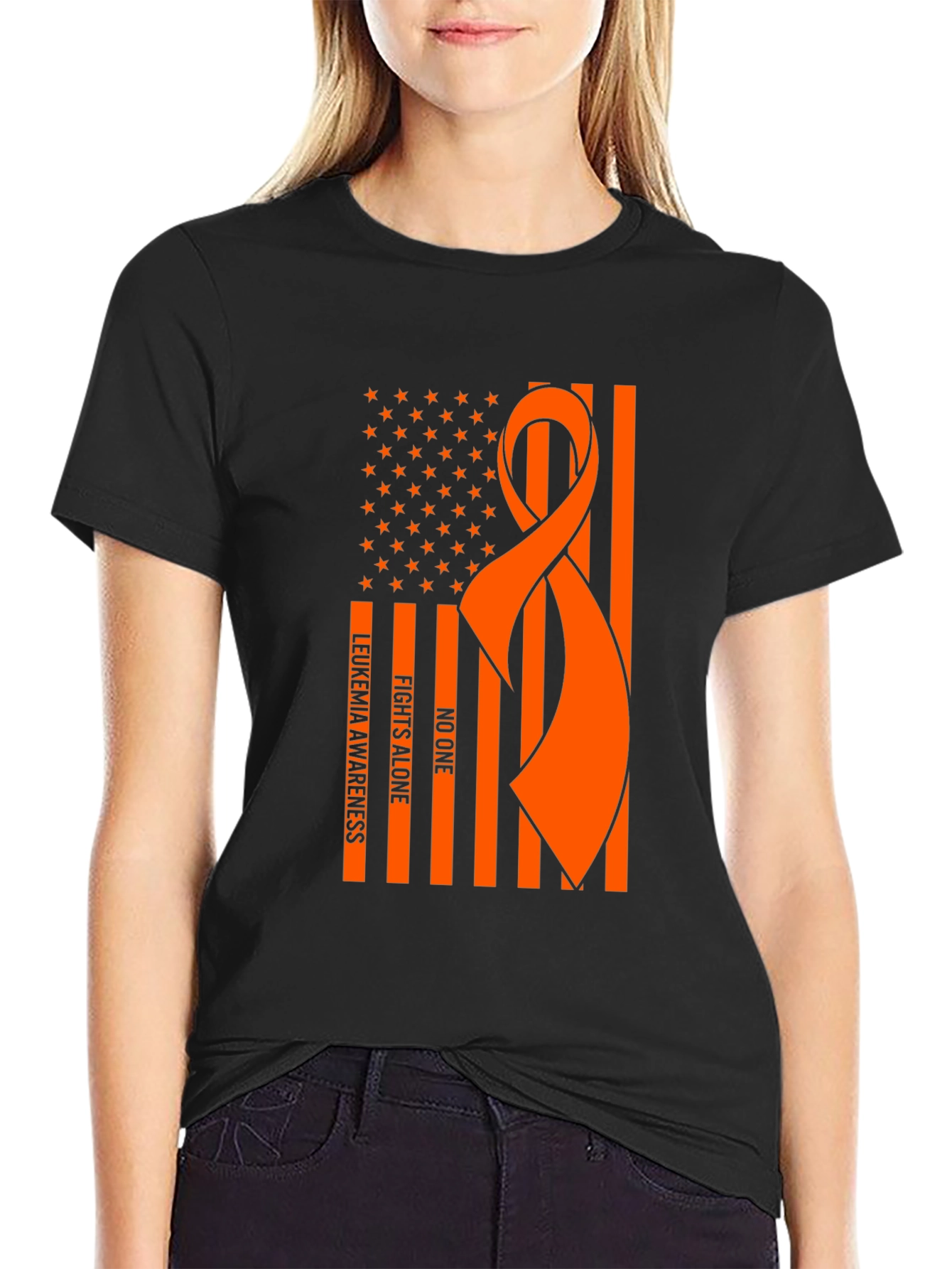 Leukemia Awareness Ribbon USA Flag T-Shirt