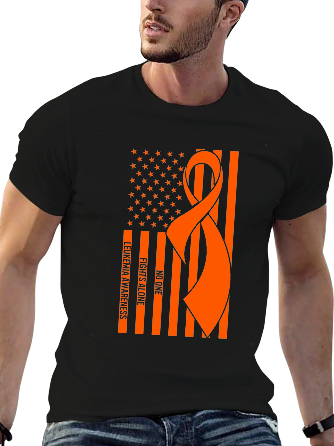 Leukemia Awareness Ribbon USA Flag T-Shirt