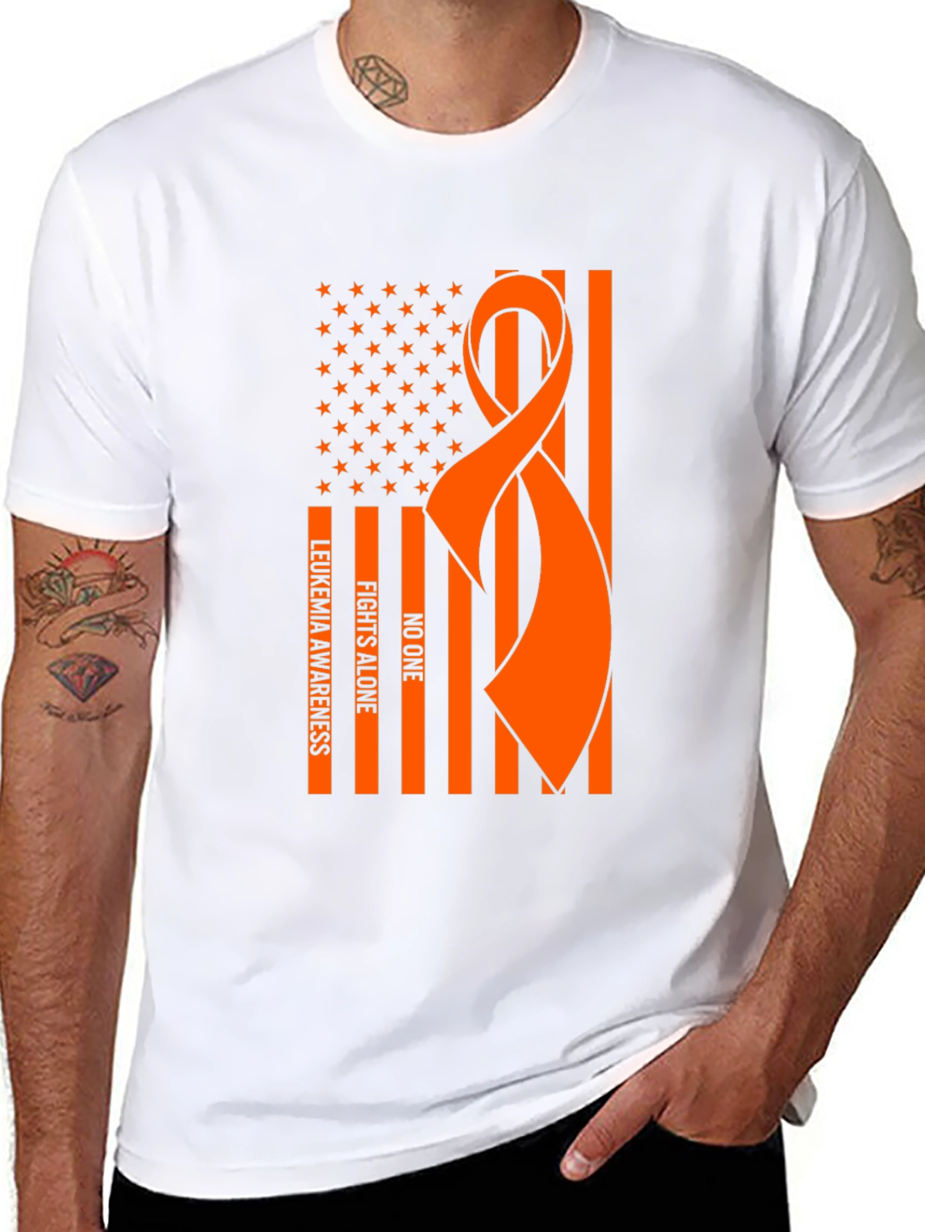 Leukemia Awareness Ribbon USA Flag T-Shirt
