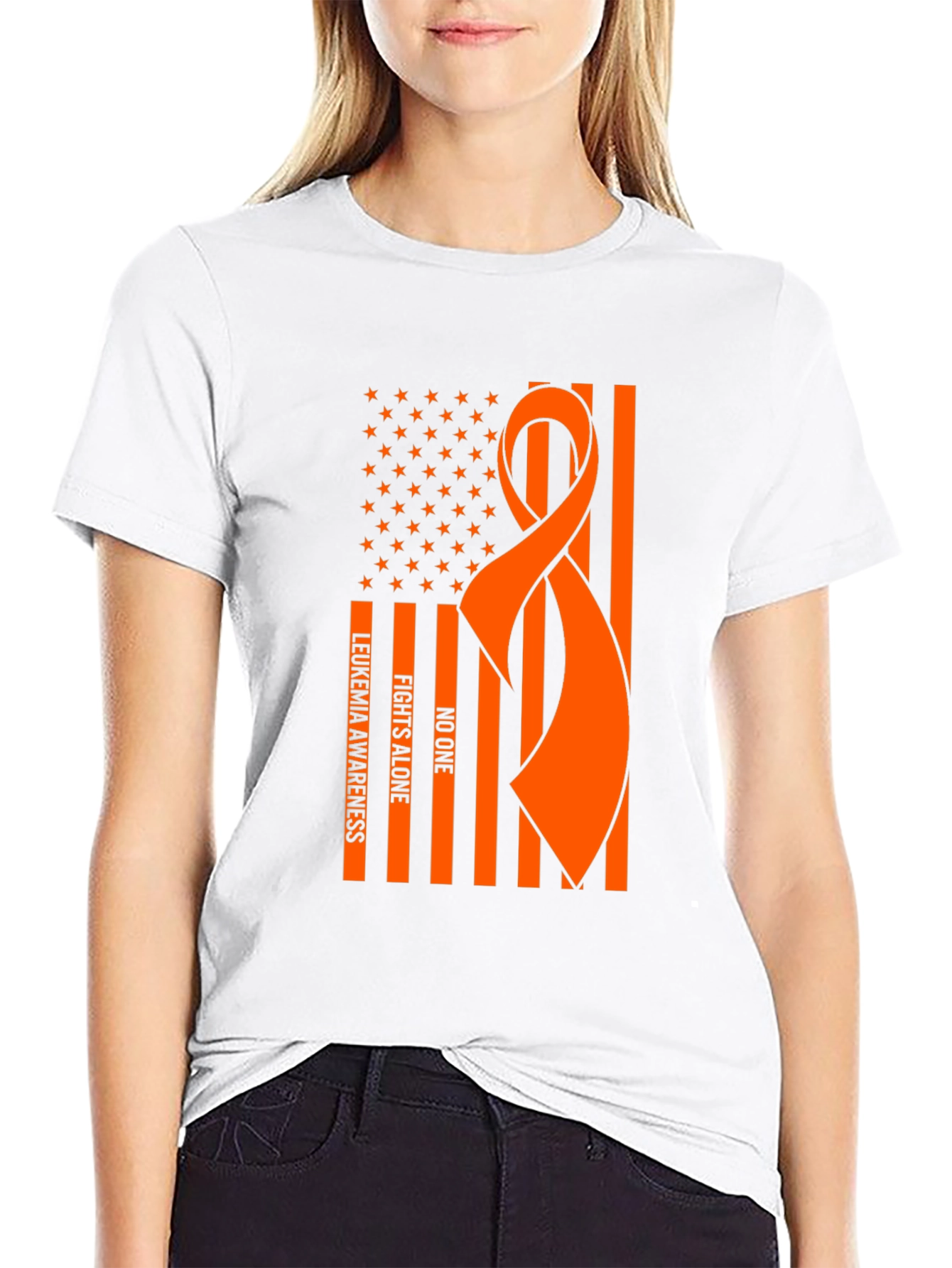 Leukemia Awareness Ribbon USA Flag T-Shirt