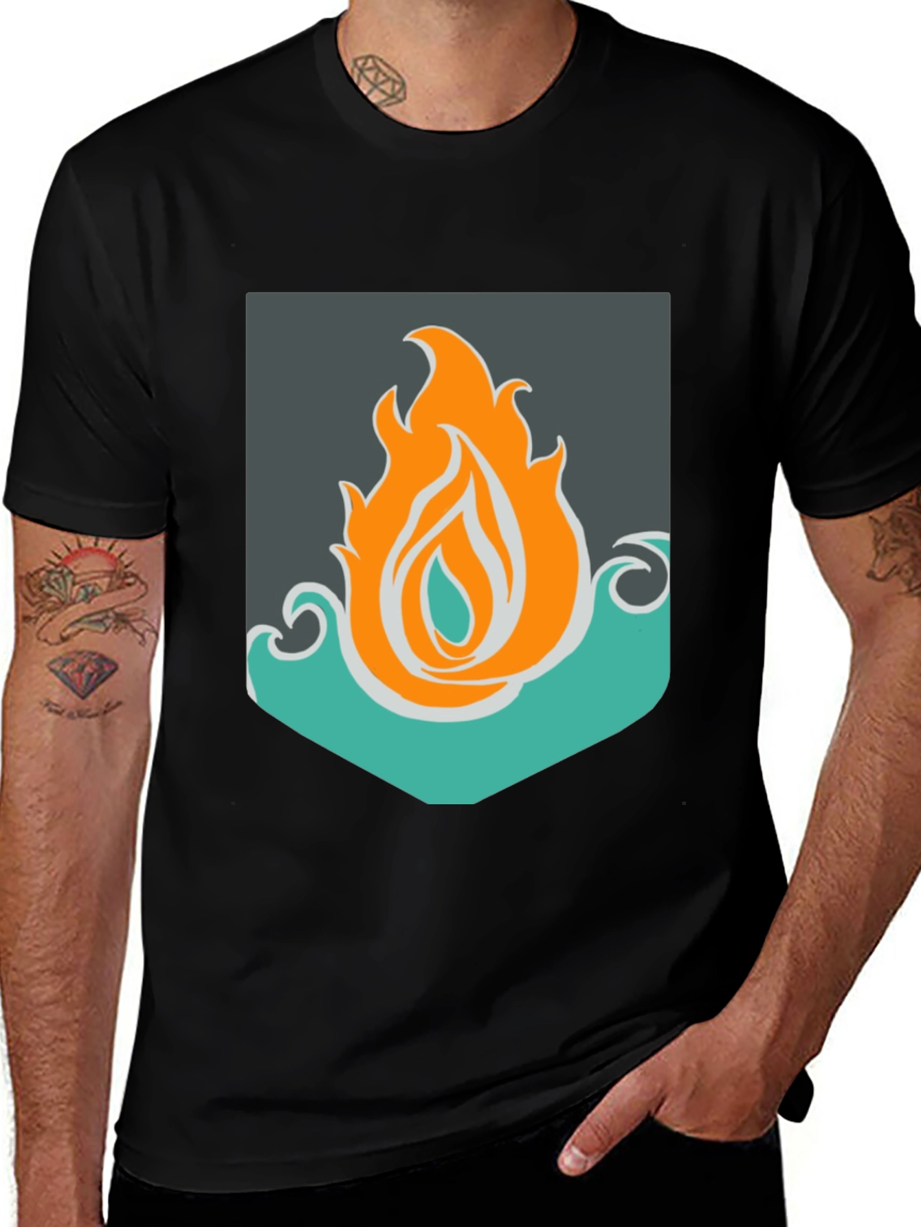 Fire & Water Graphic Tee - Unisex Black T-Shirt