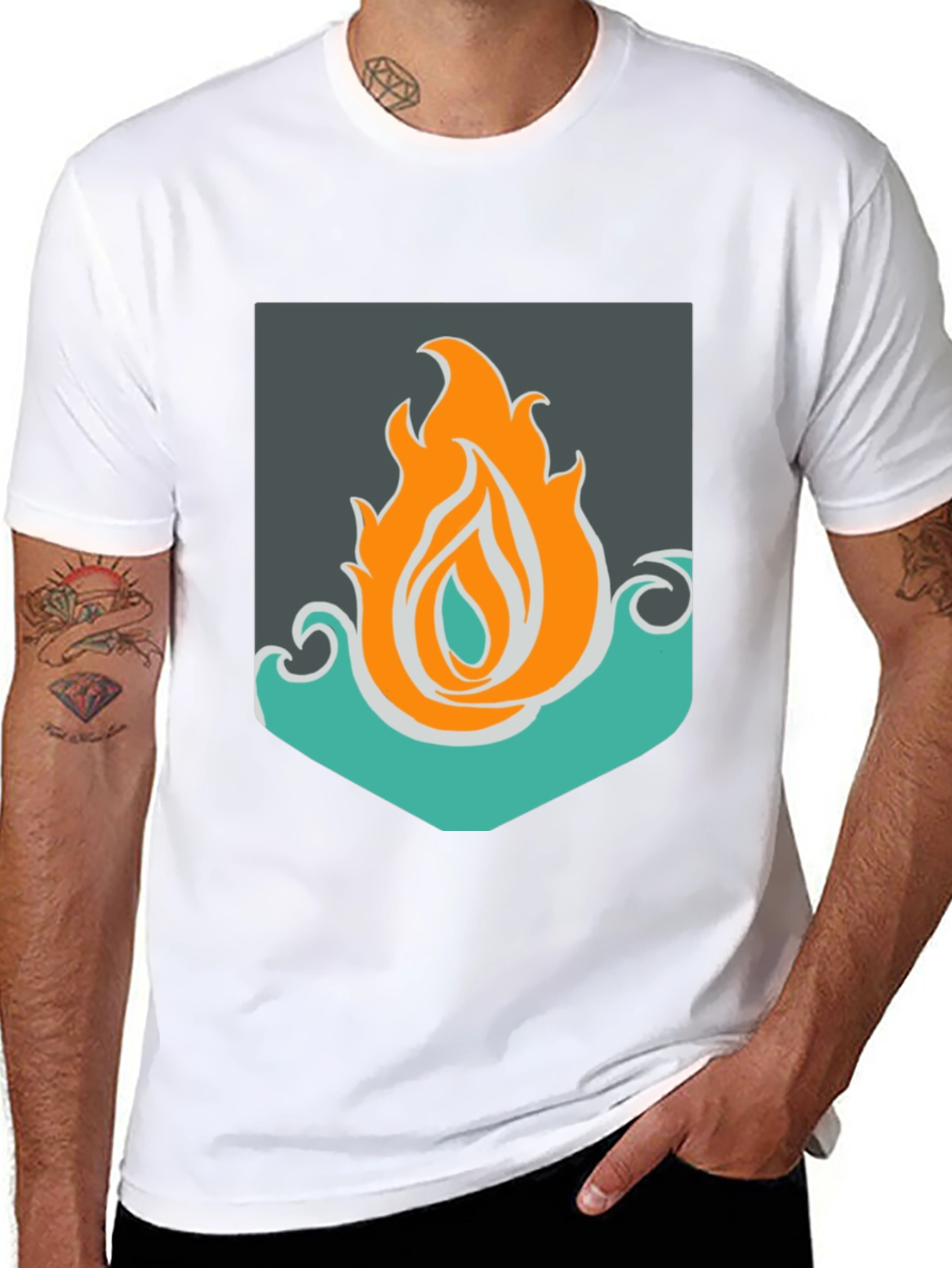 Fire & Water Graphic Tee - Unisex Black T-Shirt