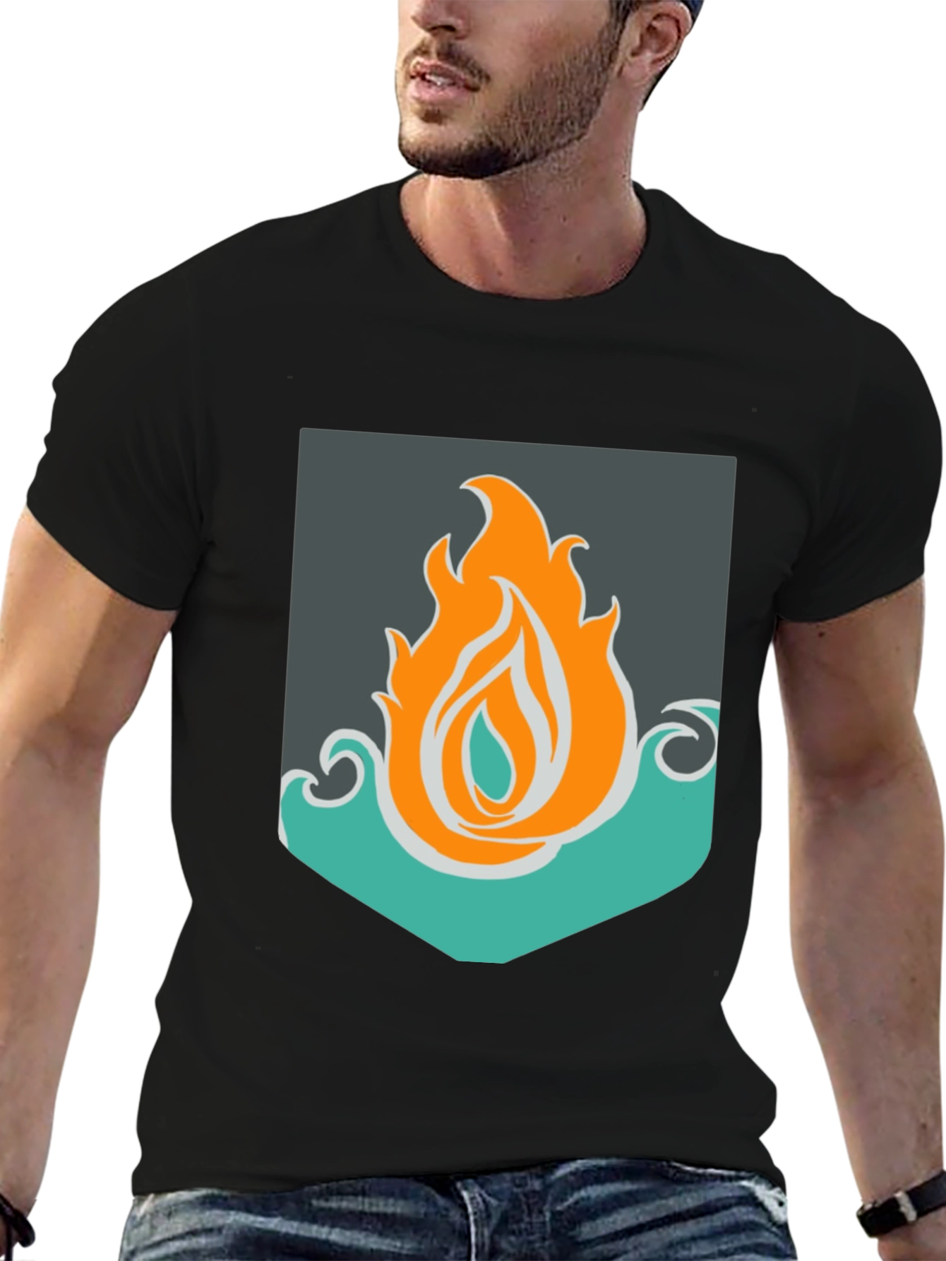 Fire & Water Graphic Tee - Unisex Black T-Shirt