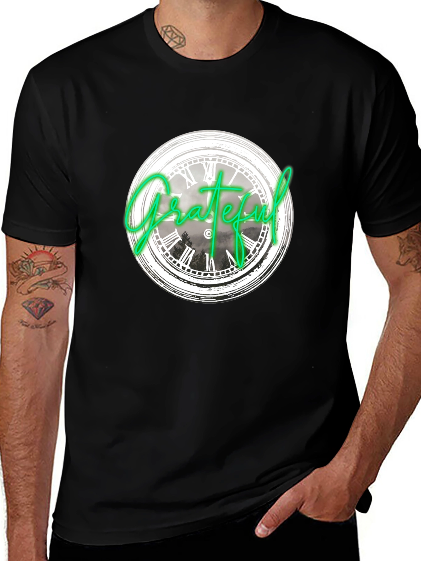 Grateful Clock Graphic Tee - Casual Black T-Shirt