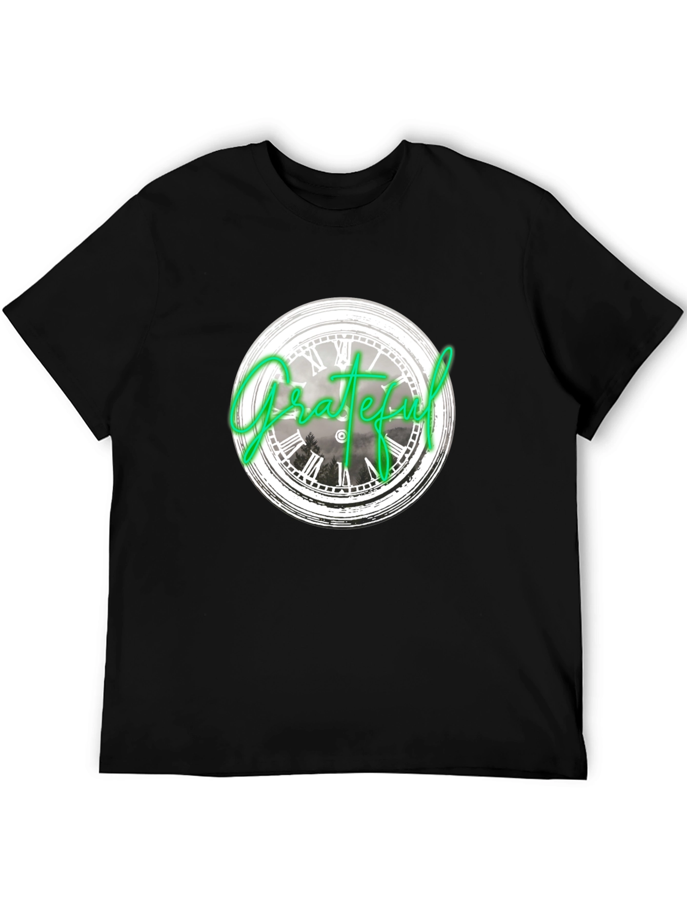 Grateful Clock Graphic Tee - Casual Black T-Shirt