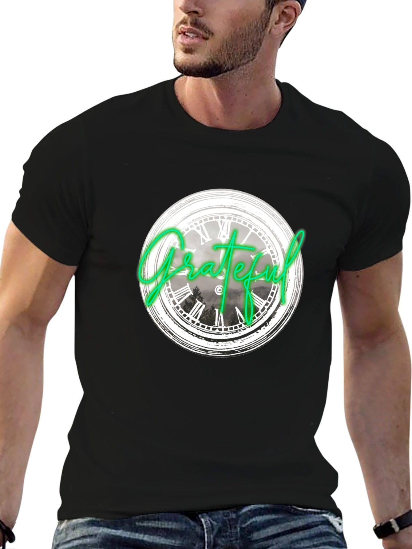 Grateful Clock Graphic Tee - Casual Black T-Shirt