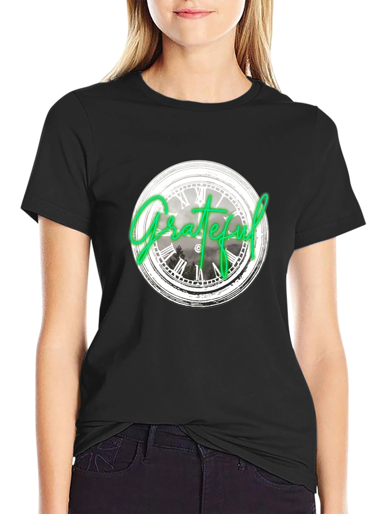 Grateful Clock Graphic Tee - Casual Black T-Shirt