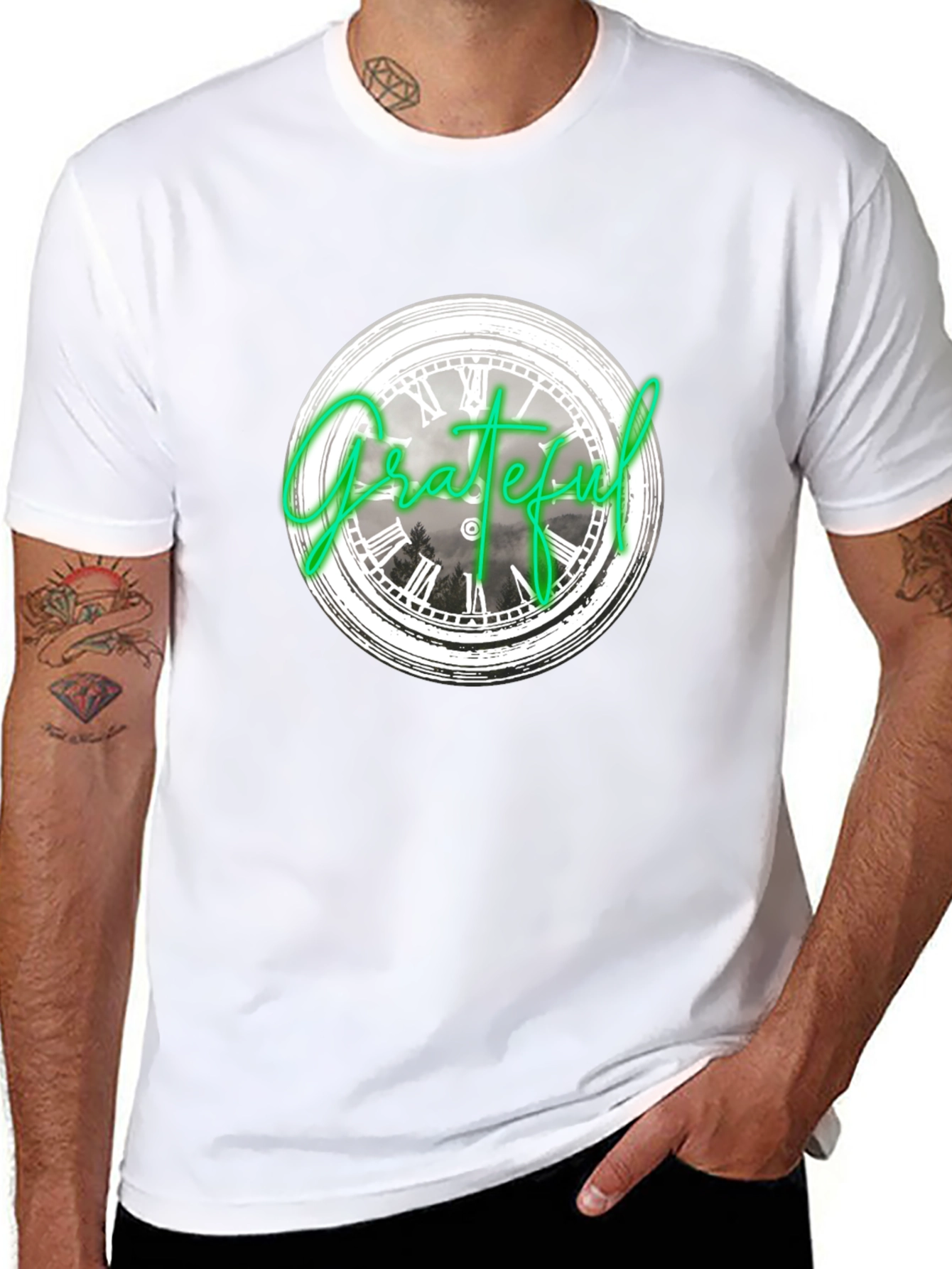 Grateful Clock Graphic Tee - Casual Black T-Shirt