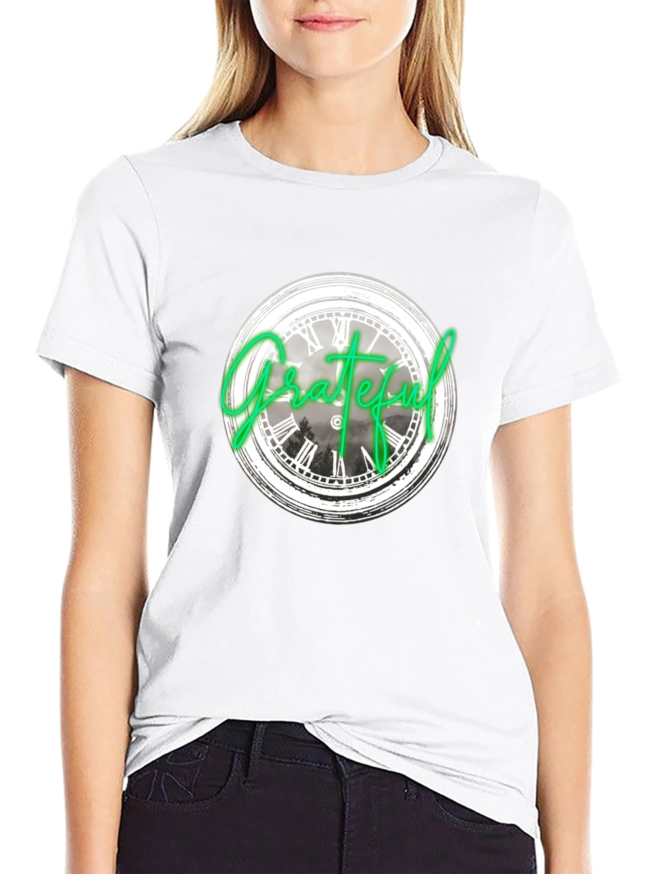 Grateful Clock Graphic Tee - Casual Black T-Shirt