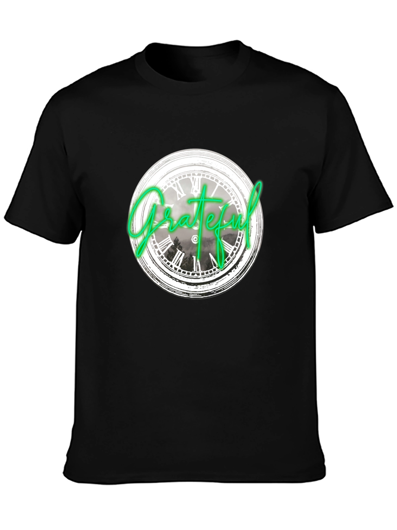 Grateful Clock Graphic Tee - Casual Black T-Shirt