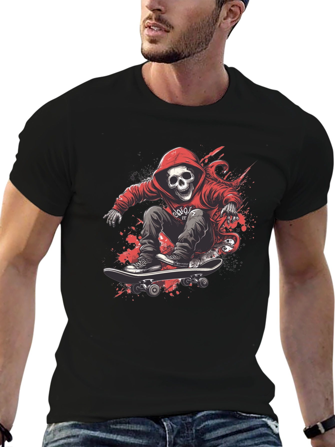 Skull Skateboarder Graphic Tee - Street Style T-Shirt