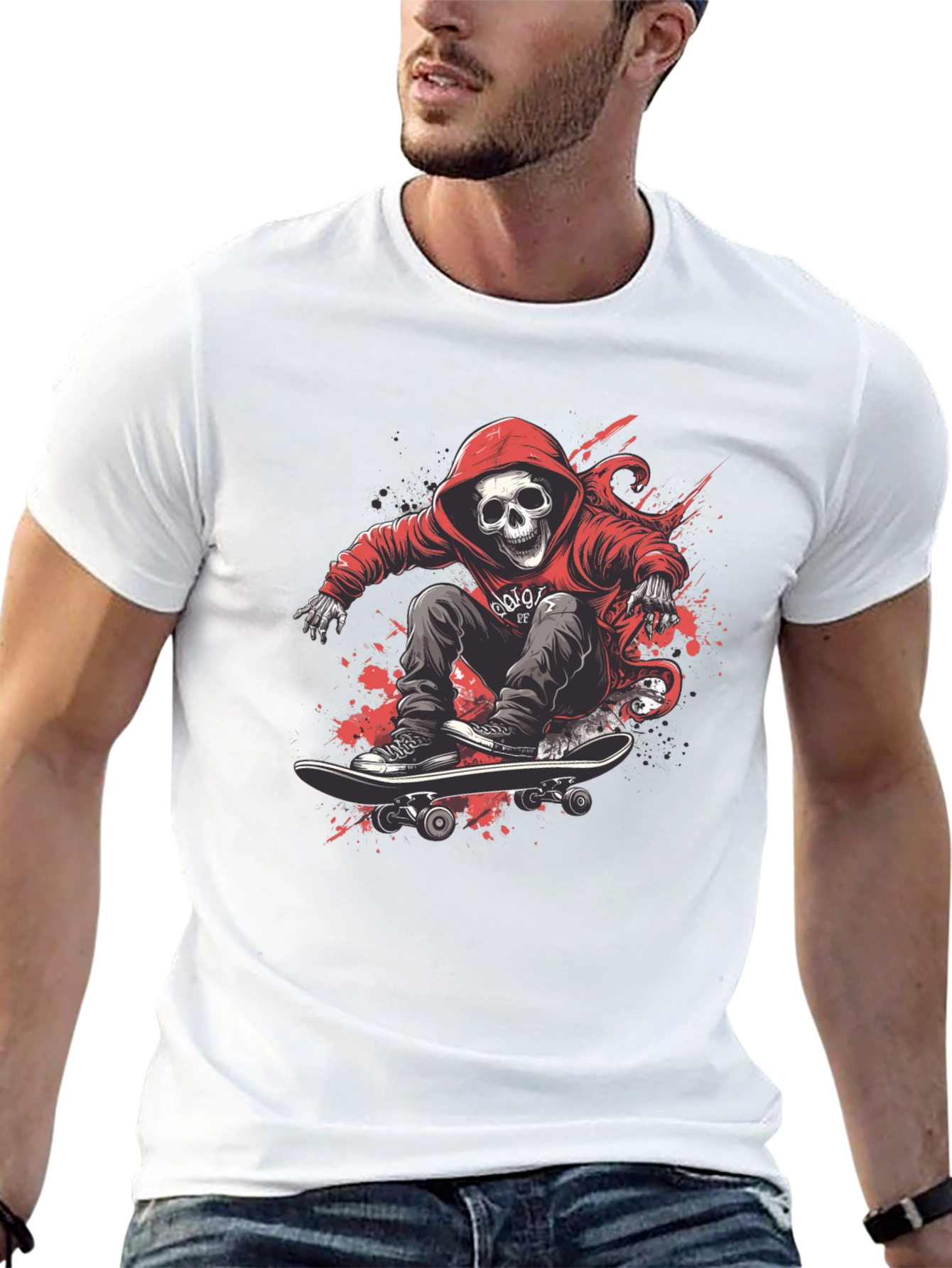 Skull Skateboarder Graphic Tee - Street Style T-Shirt