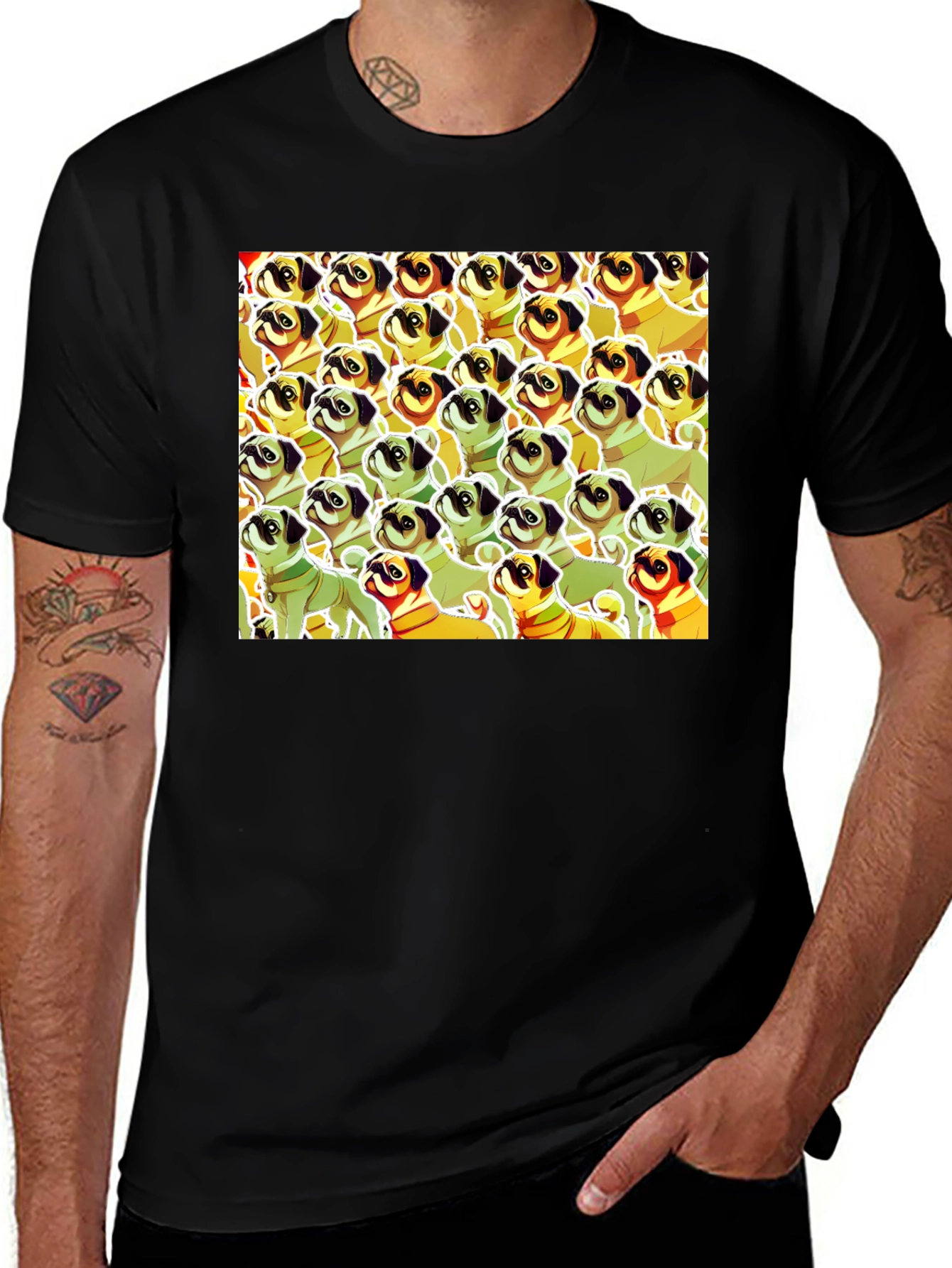 Pug Pattern Graphic T-Shirt - Unique Dog Lover Tee