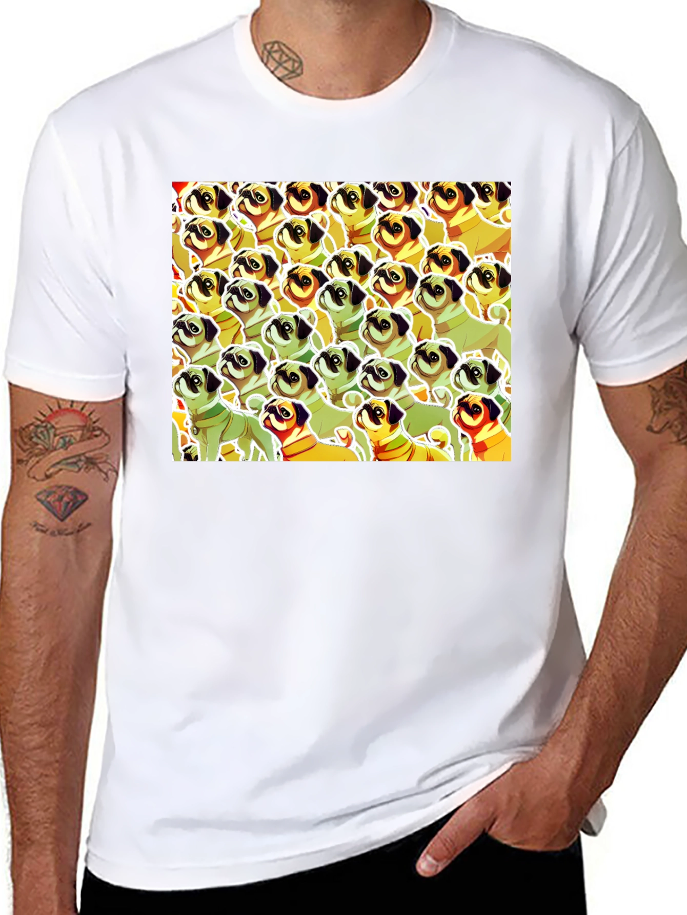 Pug Pattern Graphic T-Shirt - Unique Dog Lover Tee